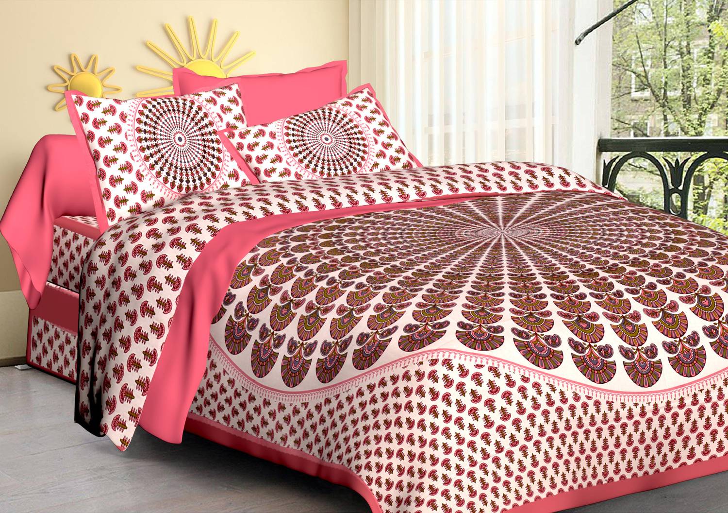 ARITHA Cotton Queen Flat 144 TC Printed 3 Bedsheets with 6 Pillow Covers
