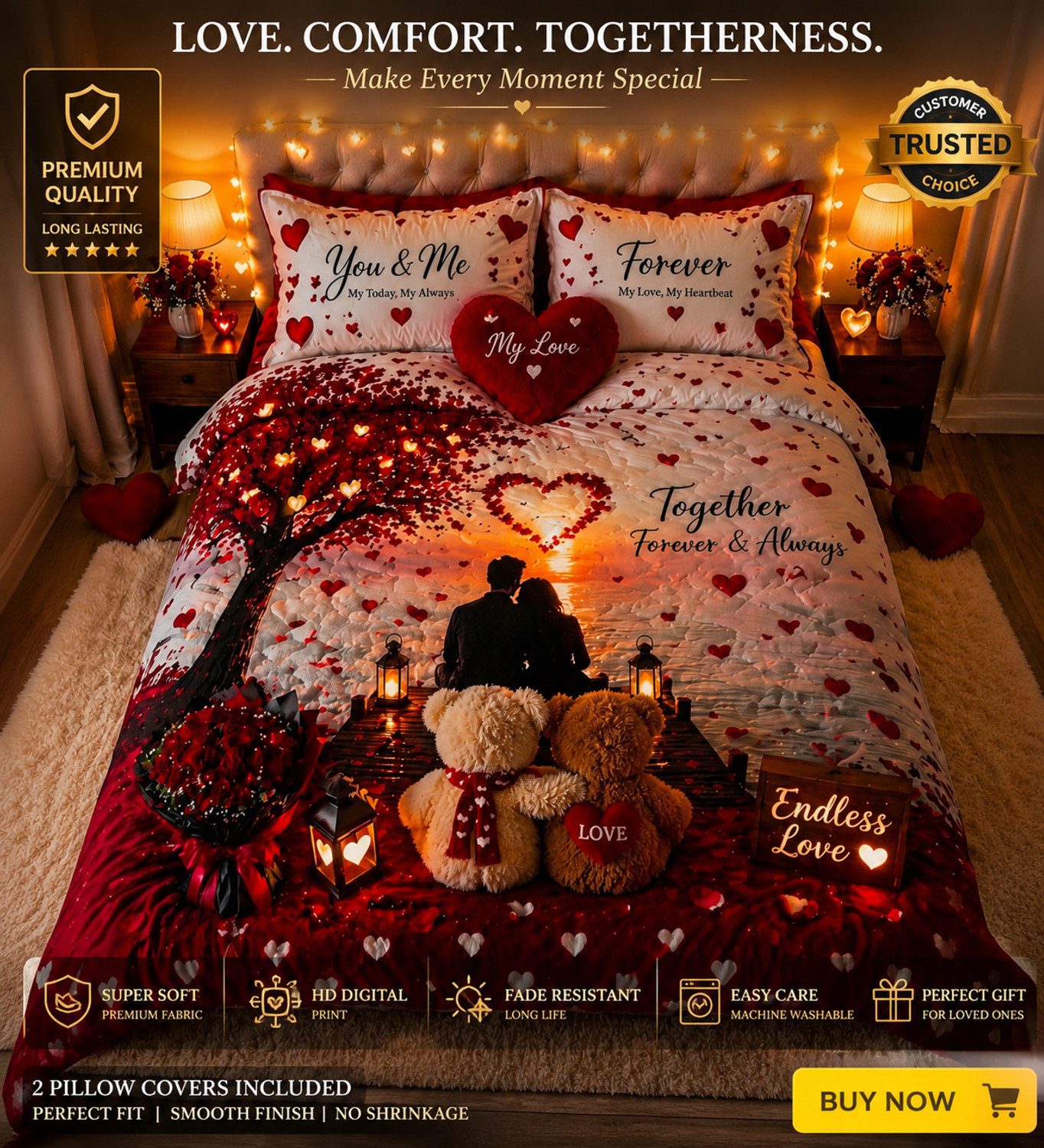 Image of Adidev Cotton Double, King Flat 400 TC Animal 1 Summer Bedsheet with 2 Pillow Covers, 2 Cushion Covers