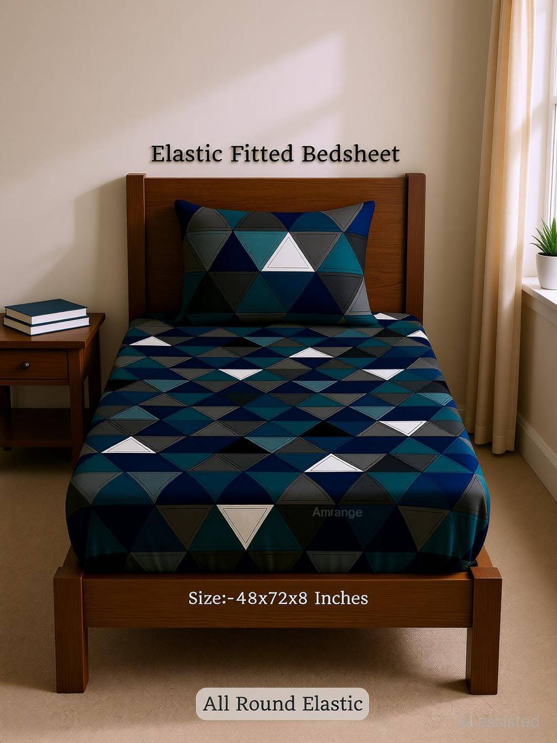 Amrange Cotton Single Fitted (Elastic) 240 TC Geometric 1 Bedsheet