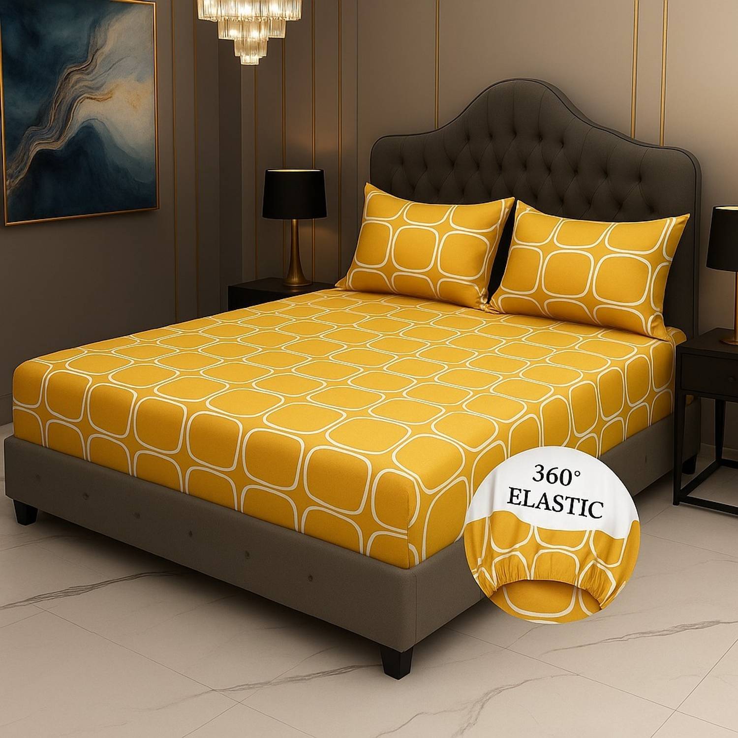 A11 M@LL Microfiber King Fitted (Elastic) 210 TC Printed 1 Bedsheet with 2 Pillow Covers