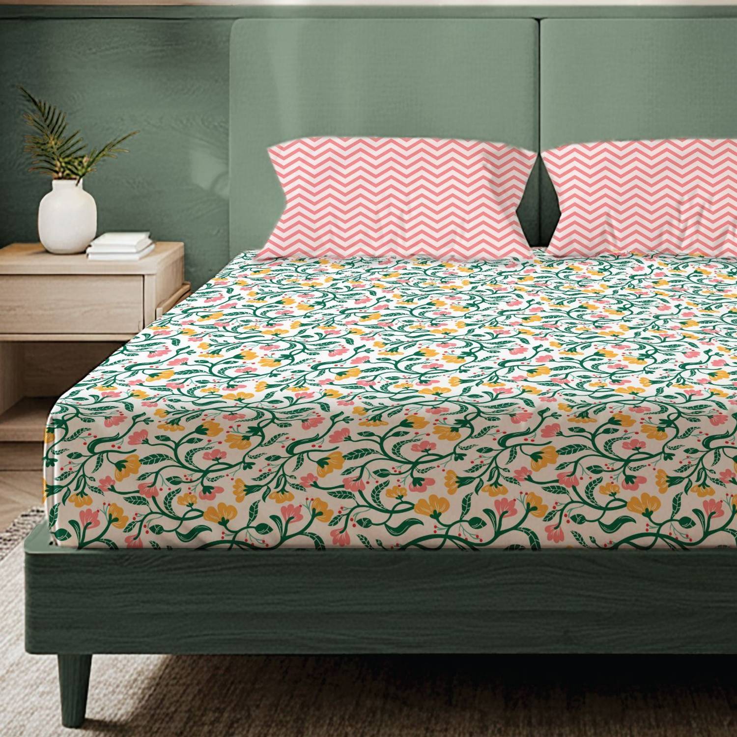 Urban Space Microfiber Double Flat 200 TC Printed 1 Bedsheet with