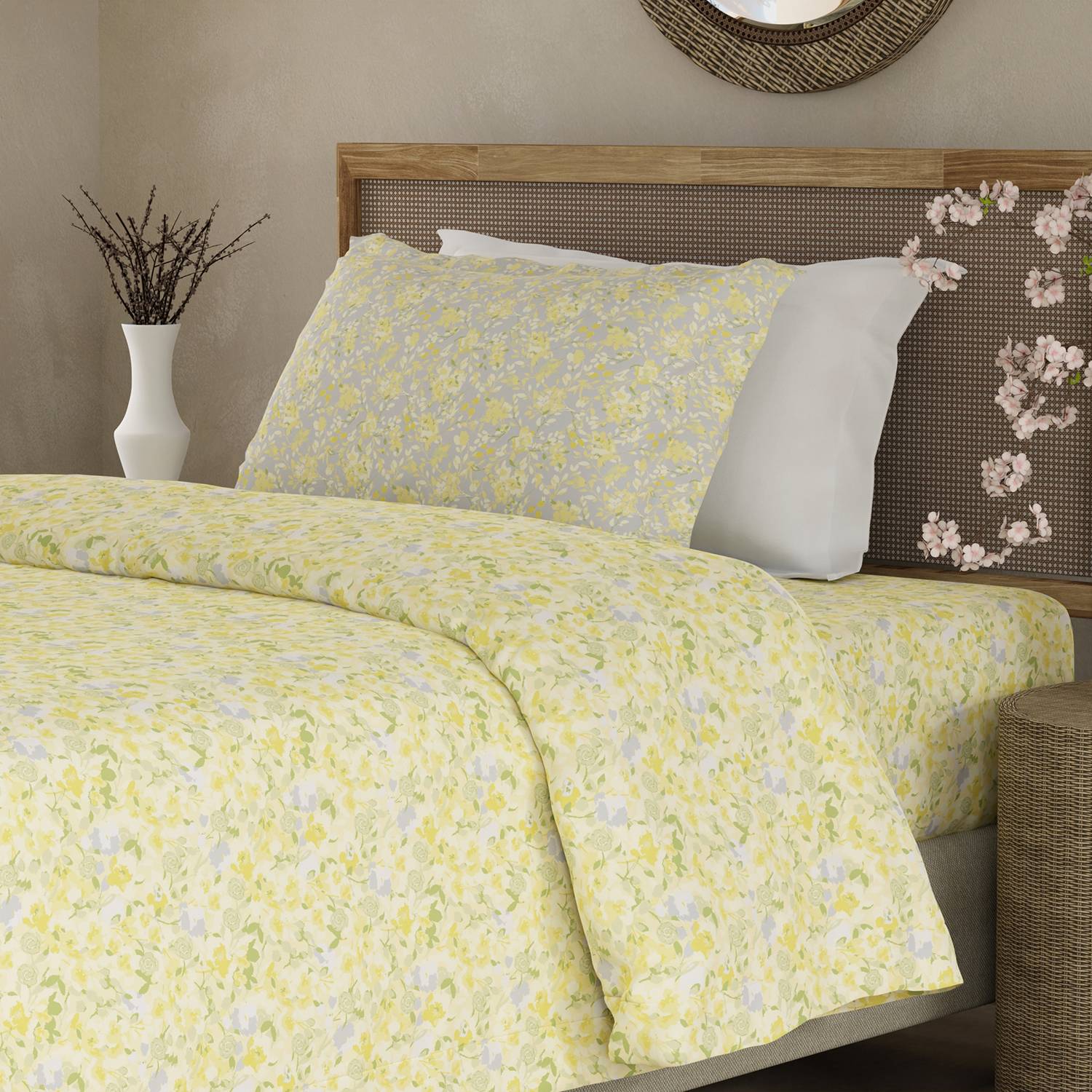 Boutique Living Cotton Single Flat 200 TC Floral 1 Bedsheet with 2 Pillow Covers
