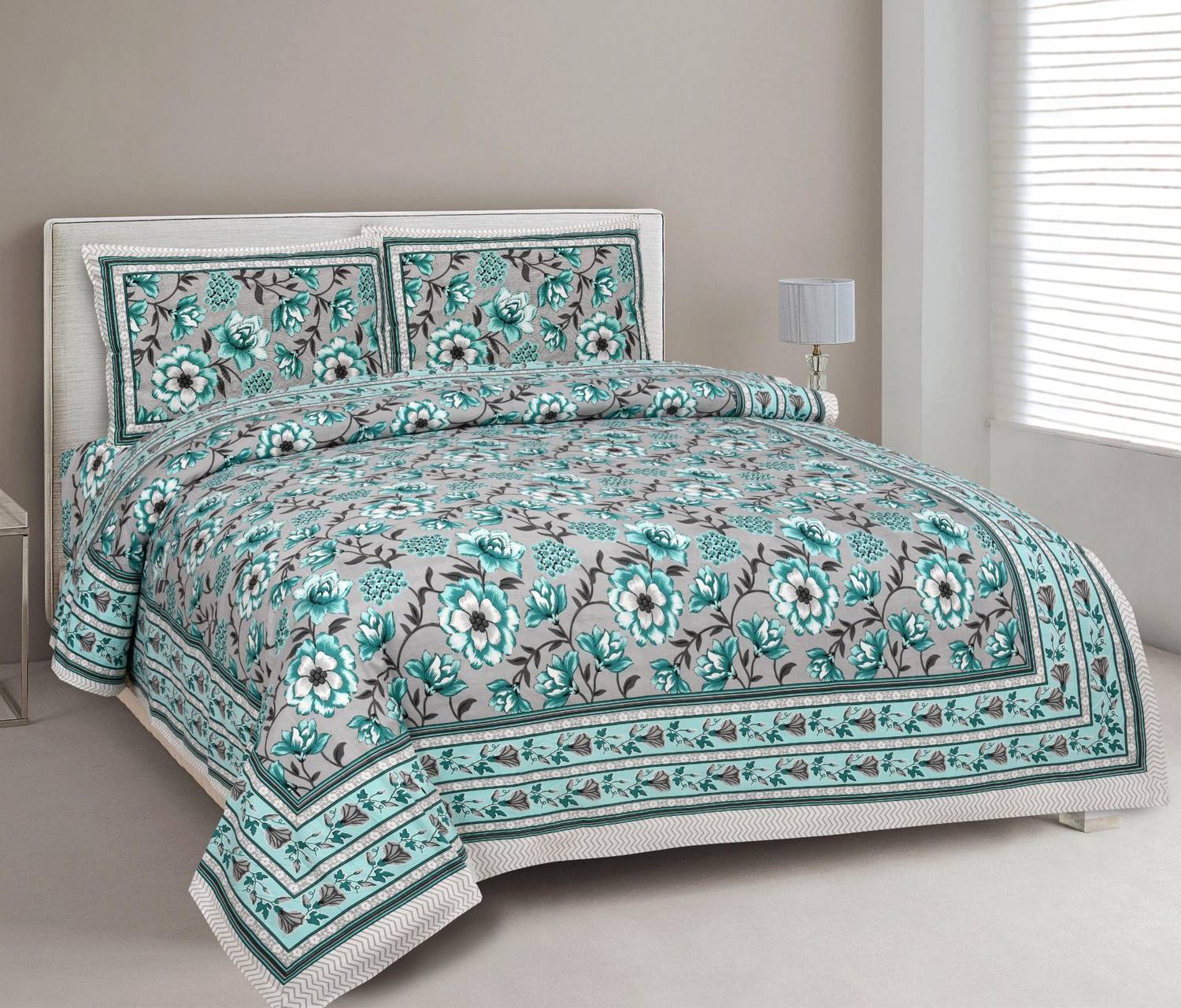 Bombay Spreads Cotton King Flat 180 TC Floral 1 Bedsheet with 2 Pillow Covers