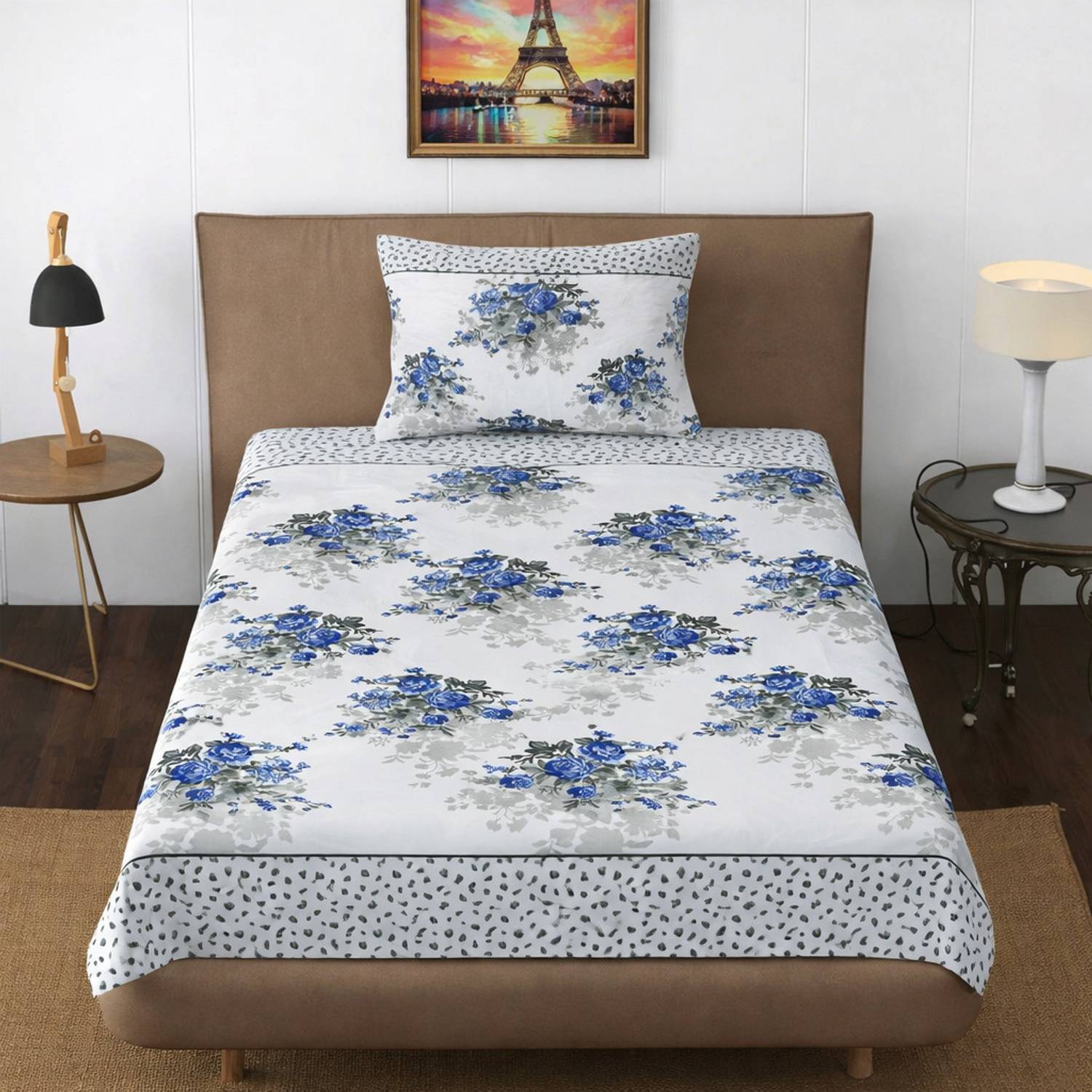 BLUEDOT Cotton Single Flat 160 TC Floral 1 Bedsheet