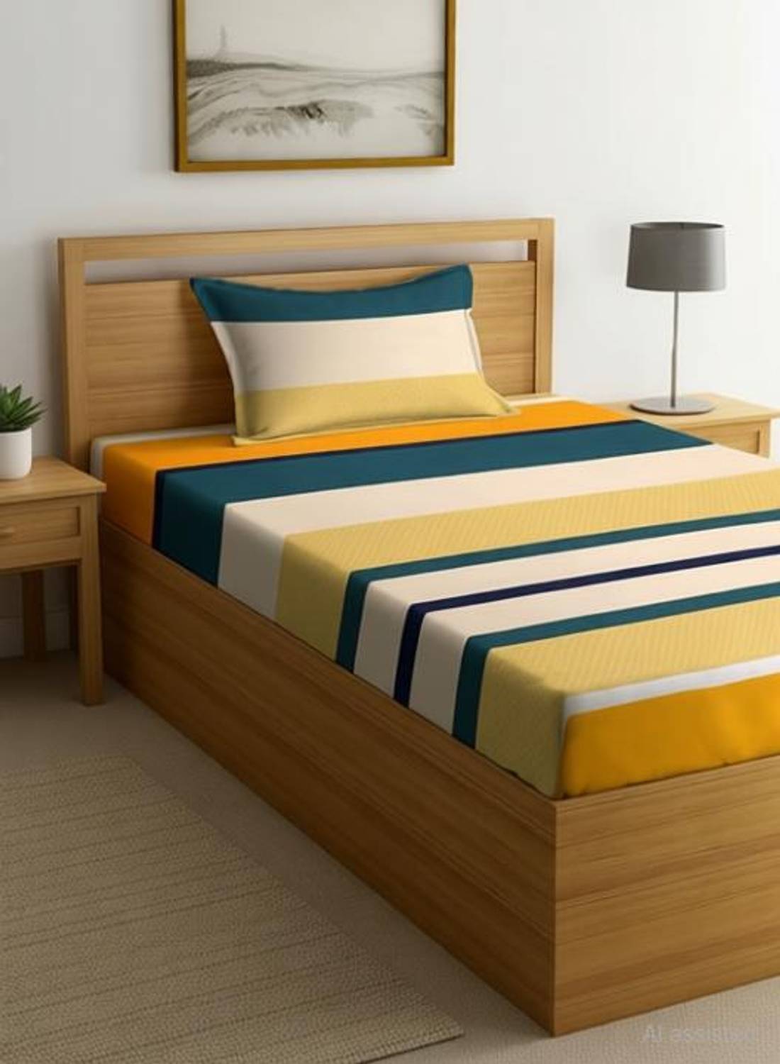 ARDM Cotton Single Flat 210 TC Striped 1 Bedsheet with 2 Pillow Covers