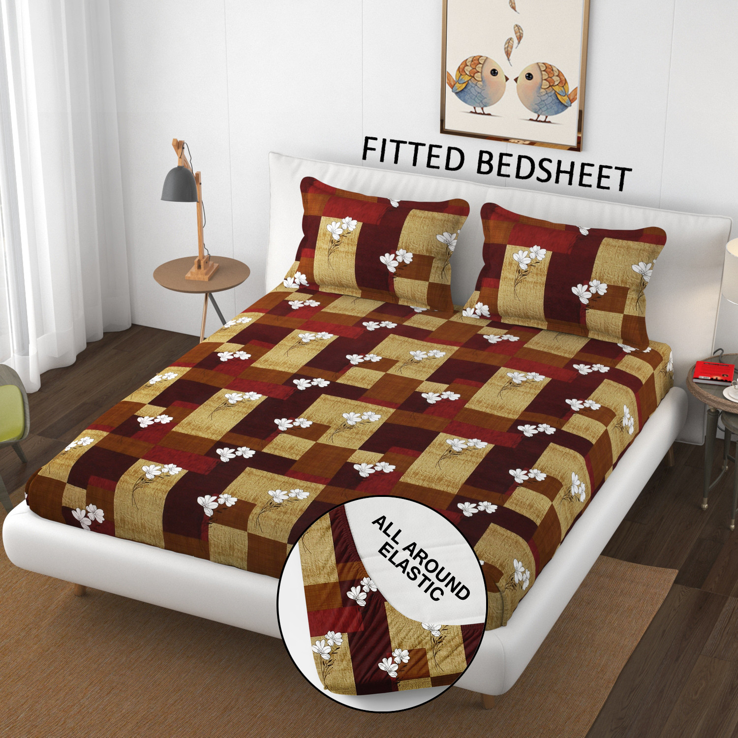 Image of SCHp Cotton Double Fitted (Elastic) 320 TC Printed 1 Bedsheet