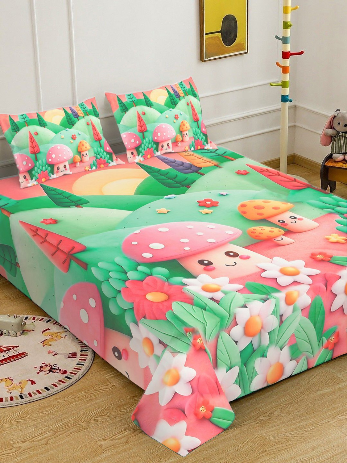 Image of Klotthe Cotton Blend King Flat 400 TC Floral 1 Bedsheet