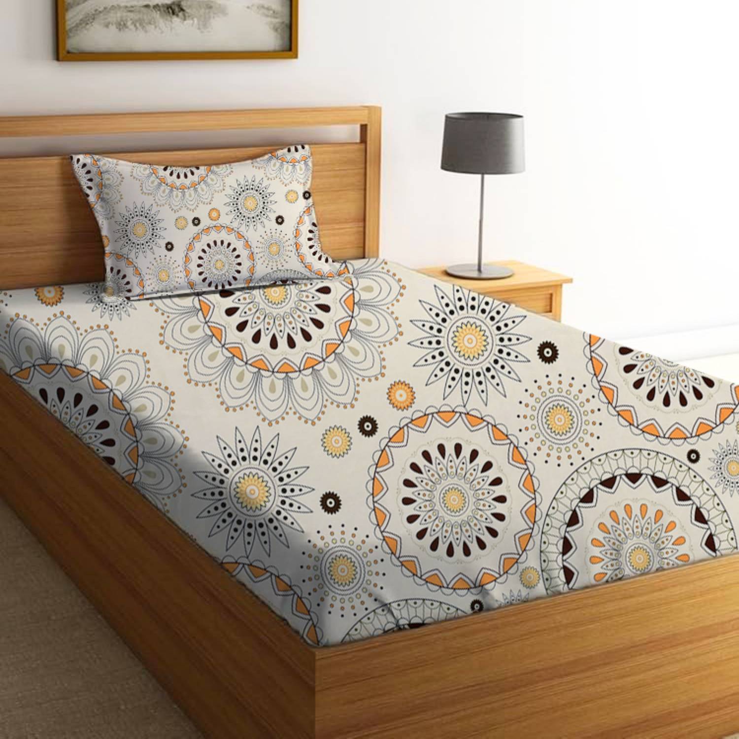 BROMWICK Microfiber Single Flat 300 TC 3D Printed 1 Bedsheet with 2 Pillow Covers