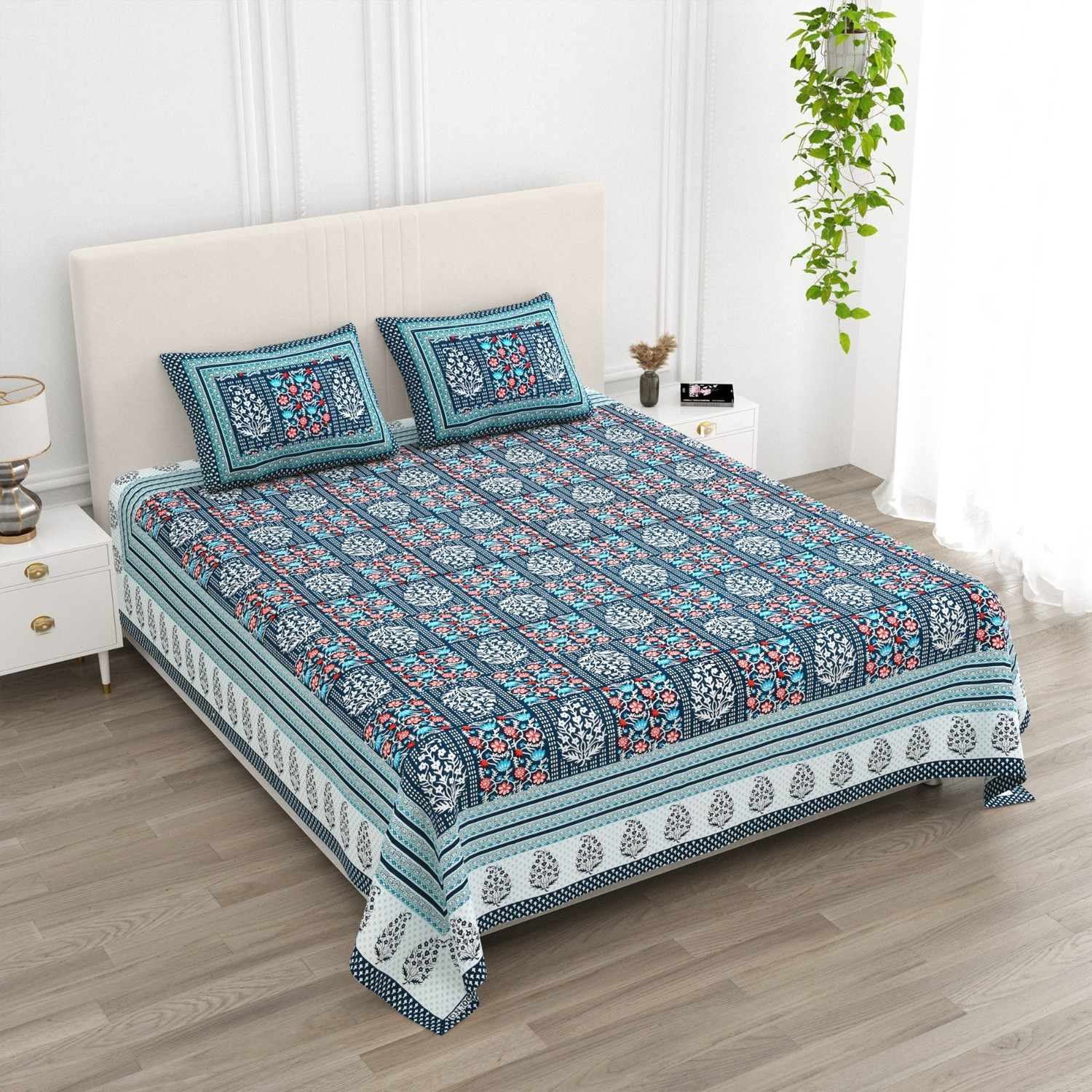 Image of ALAFICER 300 TC Cotton Double King Floral Bedsheet