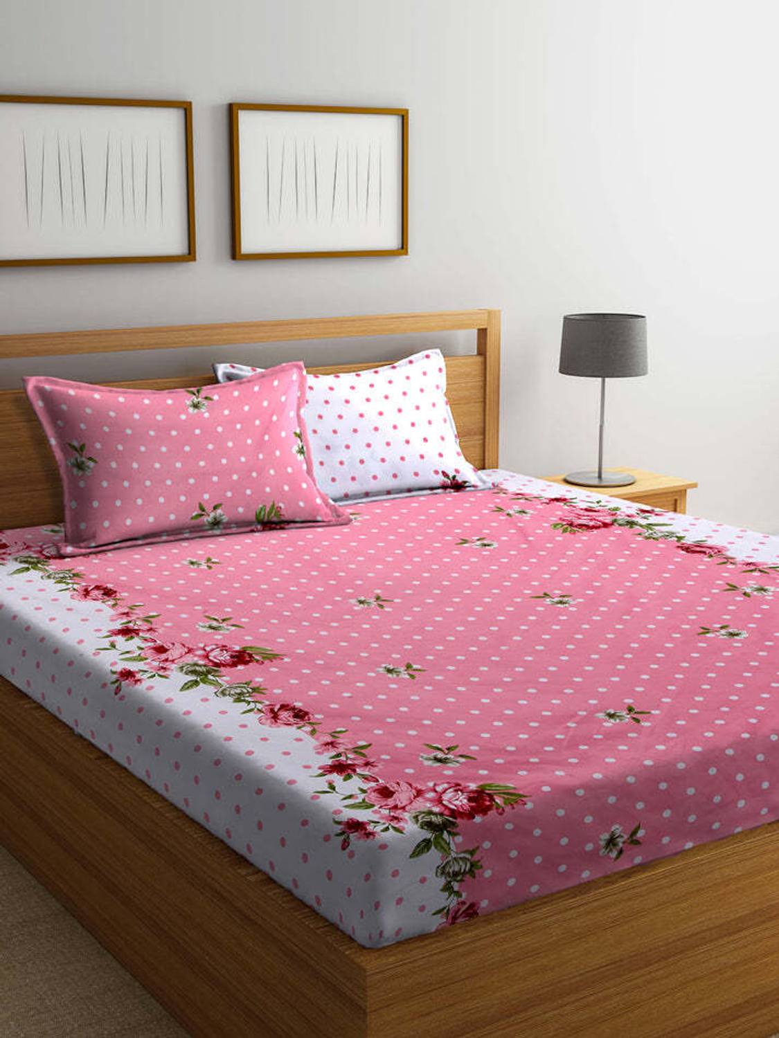 SHOPHOX Cotton King Fitted (Elastic) 210 TC Floral 1 Bedsheet wit