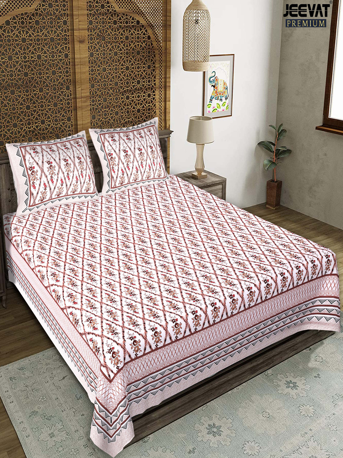 Jeevat Cotton King Flat 220 TC Printed 1 Bedsheet