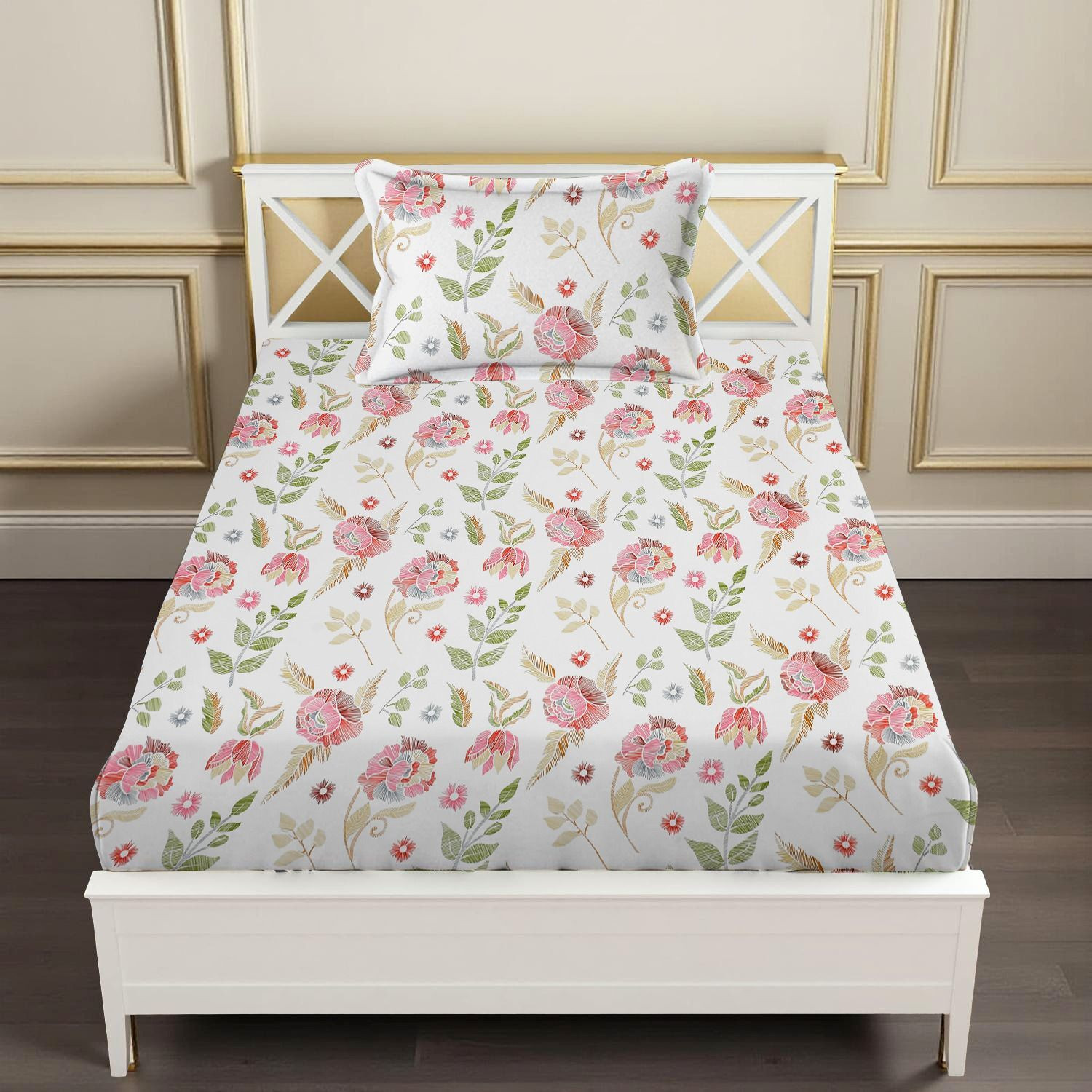 Image of STARnSTYLE Cotton Single Flat 280 TC Floral 1 Bedsheet