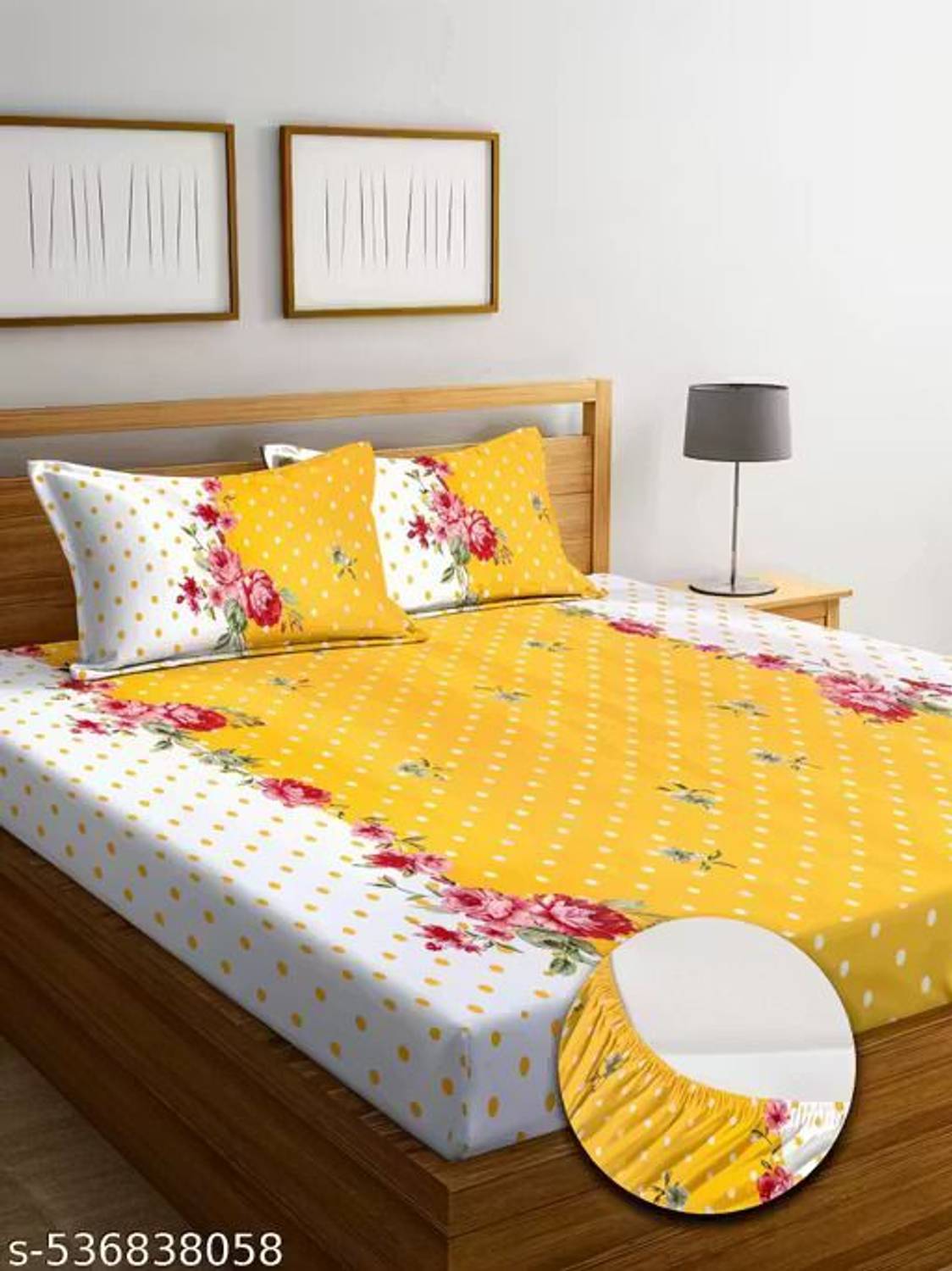 SHOPHOX Cotton King Fitted (Elastic) 210 TC Floral 1 Bedsheet wit