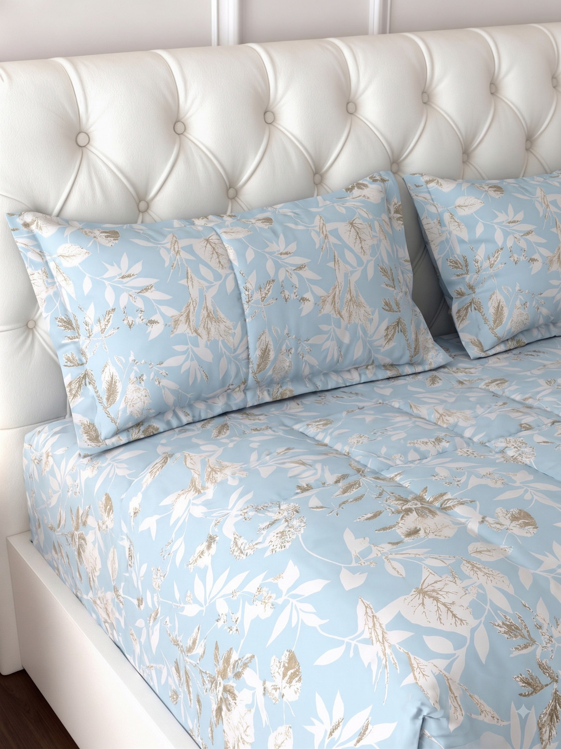 Image of Raymond Home Microfiber Double Flat 110 TC Floral 1 Bedsheet (Sky Blue)