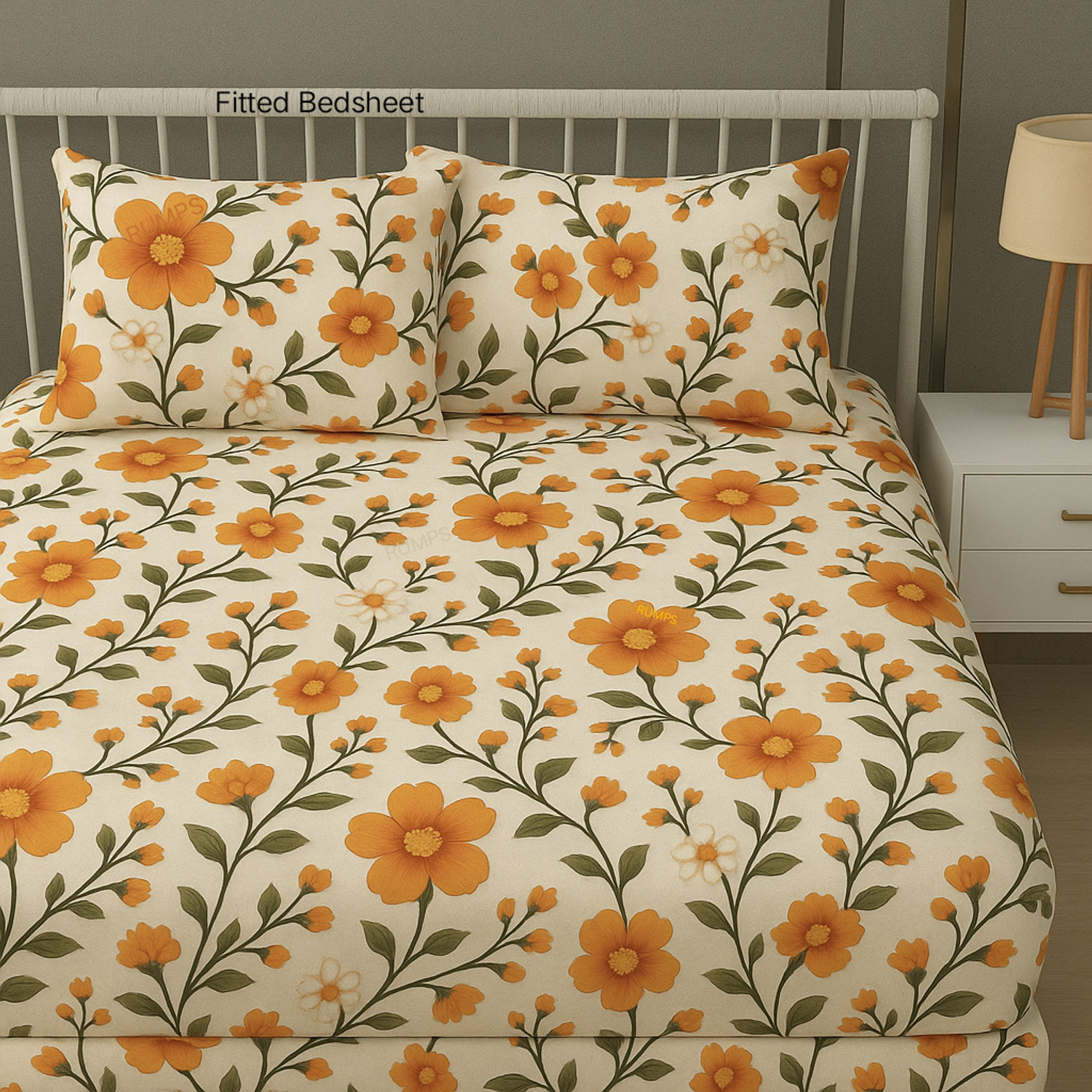 Image of Roxine Cotton King, Queen, Double Fitted (Elastic) 380 TC Self Design 1 Bedsheet with 2 Pillow Covers