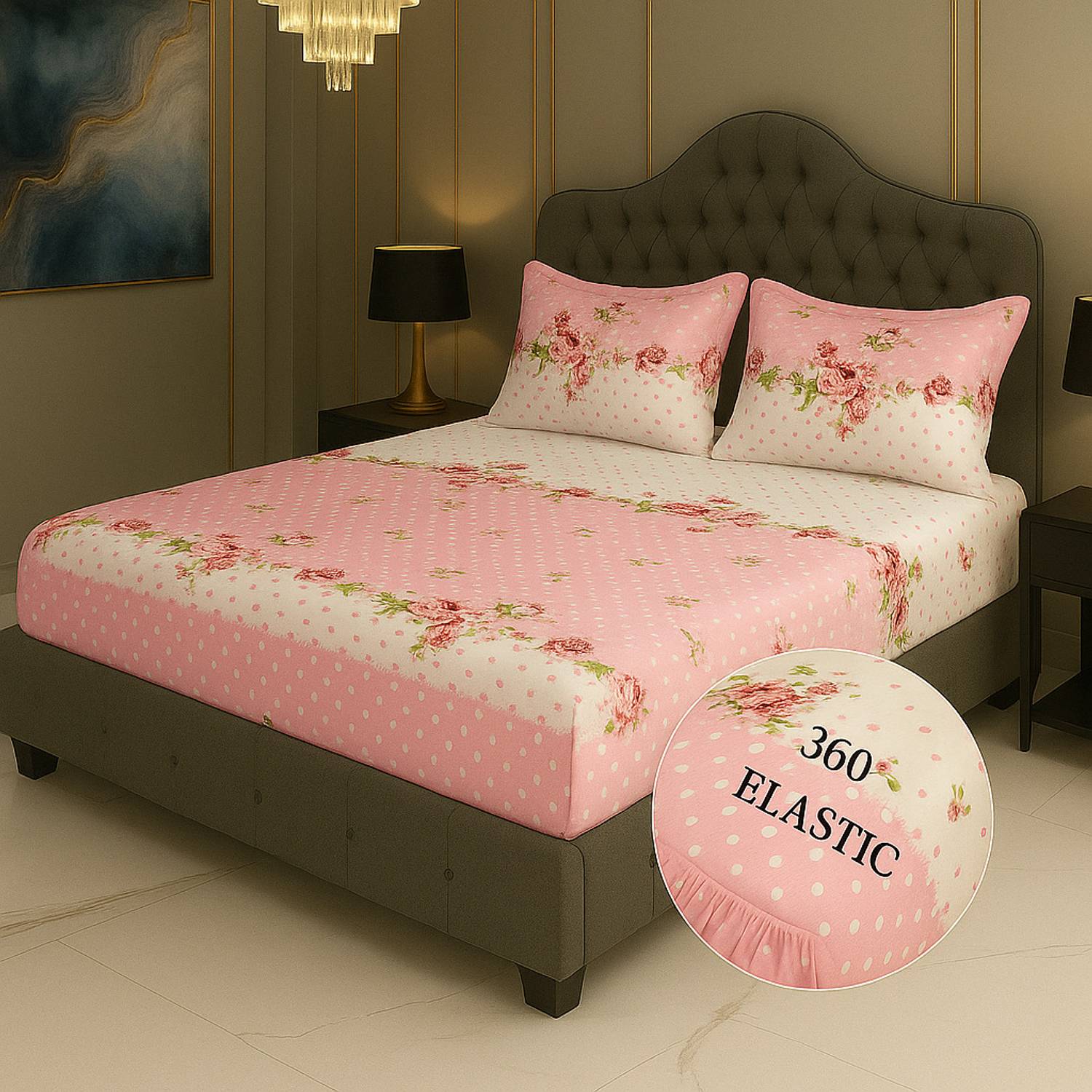 A11 M@LL Microfiber King Fitted (Elastic) 210 TC Printed 1 Bedsheet with 2 Pillow Covers