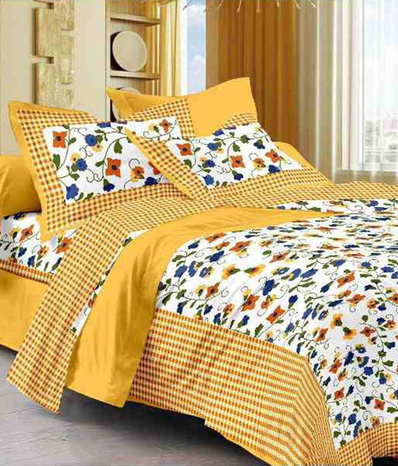 Image of PETROSOLY Cotton King Flat 144 TC Printed 1 Bedsheet with 2 Pillow Covers