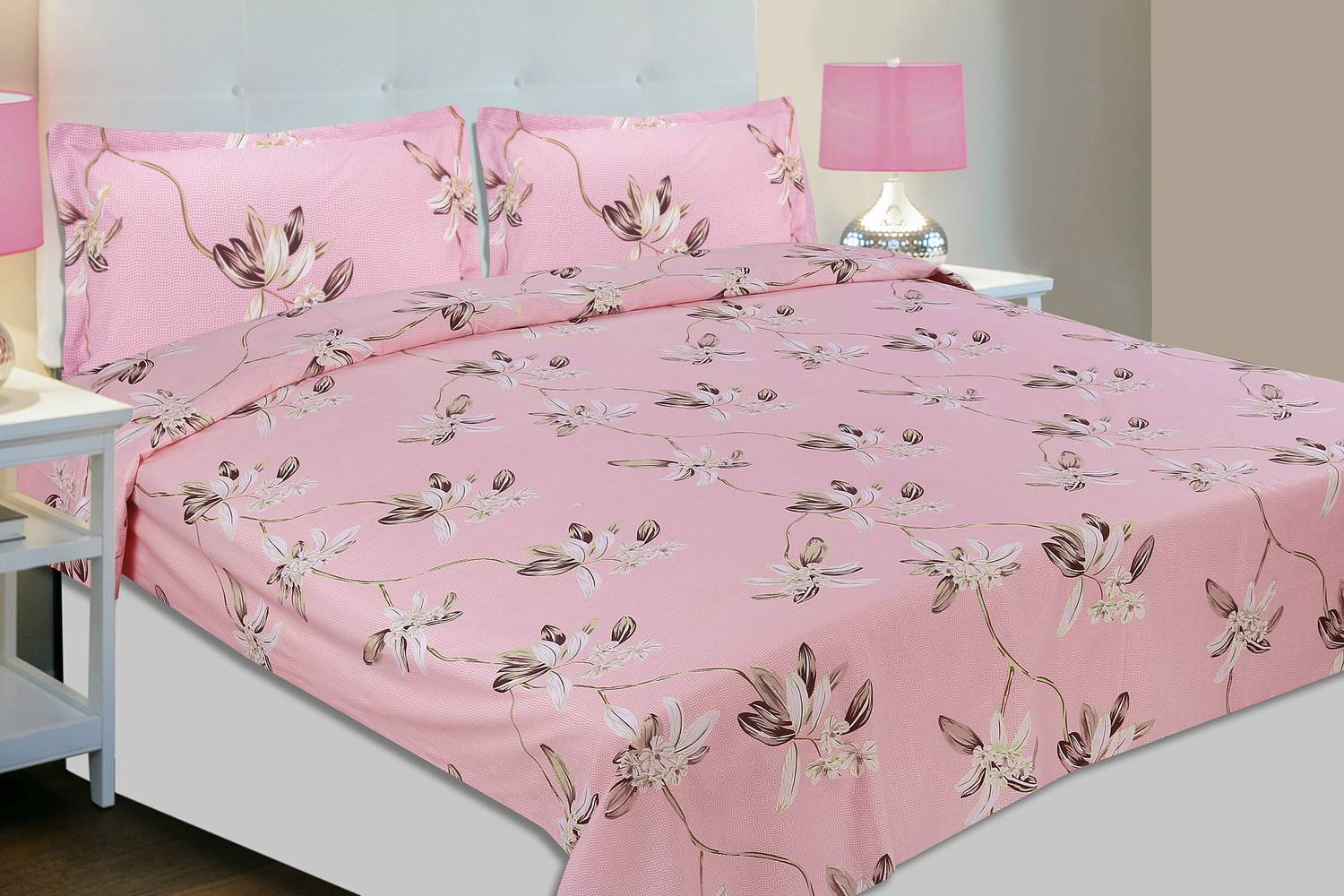 haus & kinder Cotton Double Flat 186 TC Floral 1 Bedsheet with 2