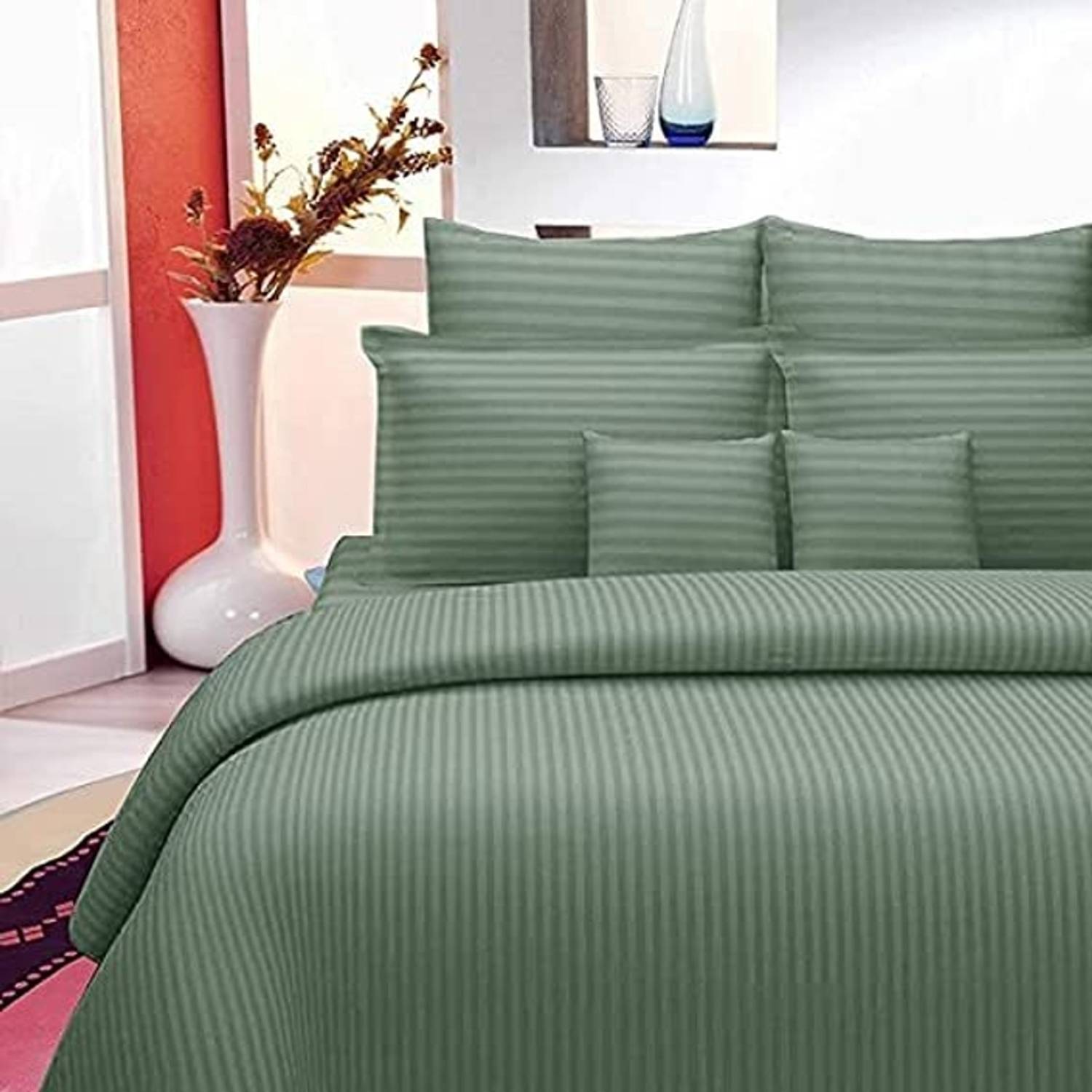 Blissful Home Furnishing Polycotton Queen Flat 250 TC Striped 1 Bedsheet with 2 Pillow Covers