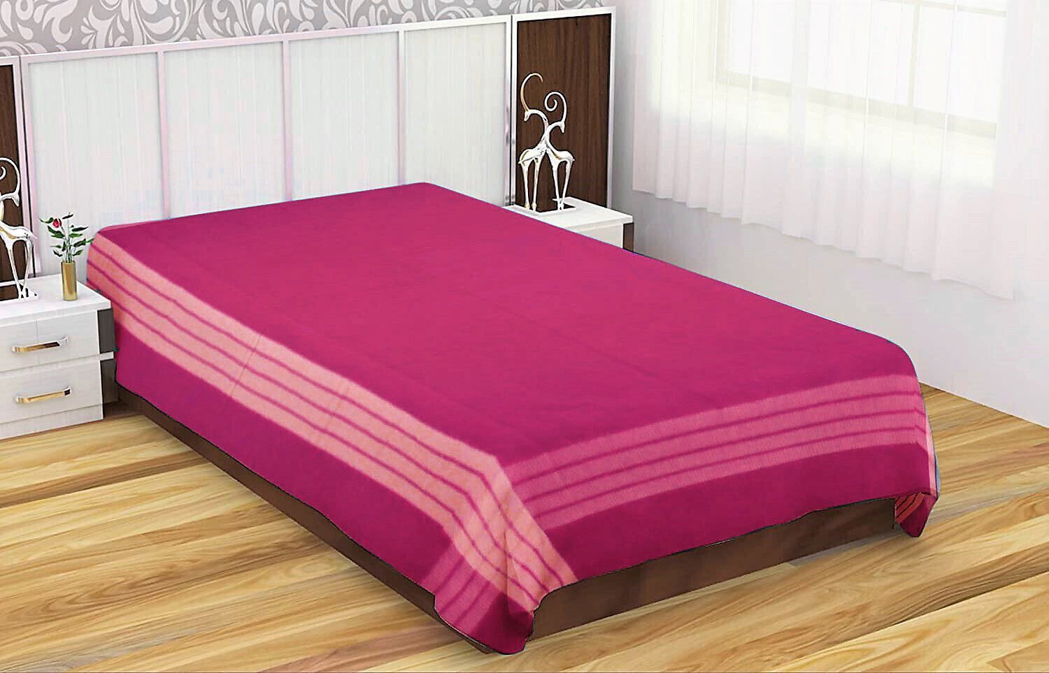 Image of TUNI MANI Cotton Single Flat 64 TC Striped 1 Bedsheet