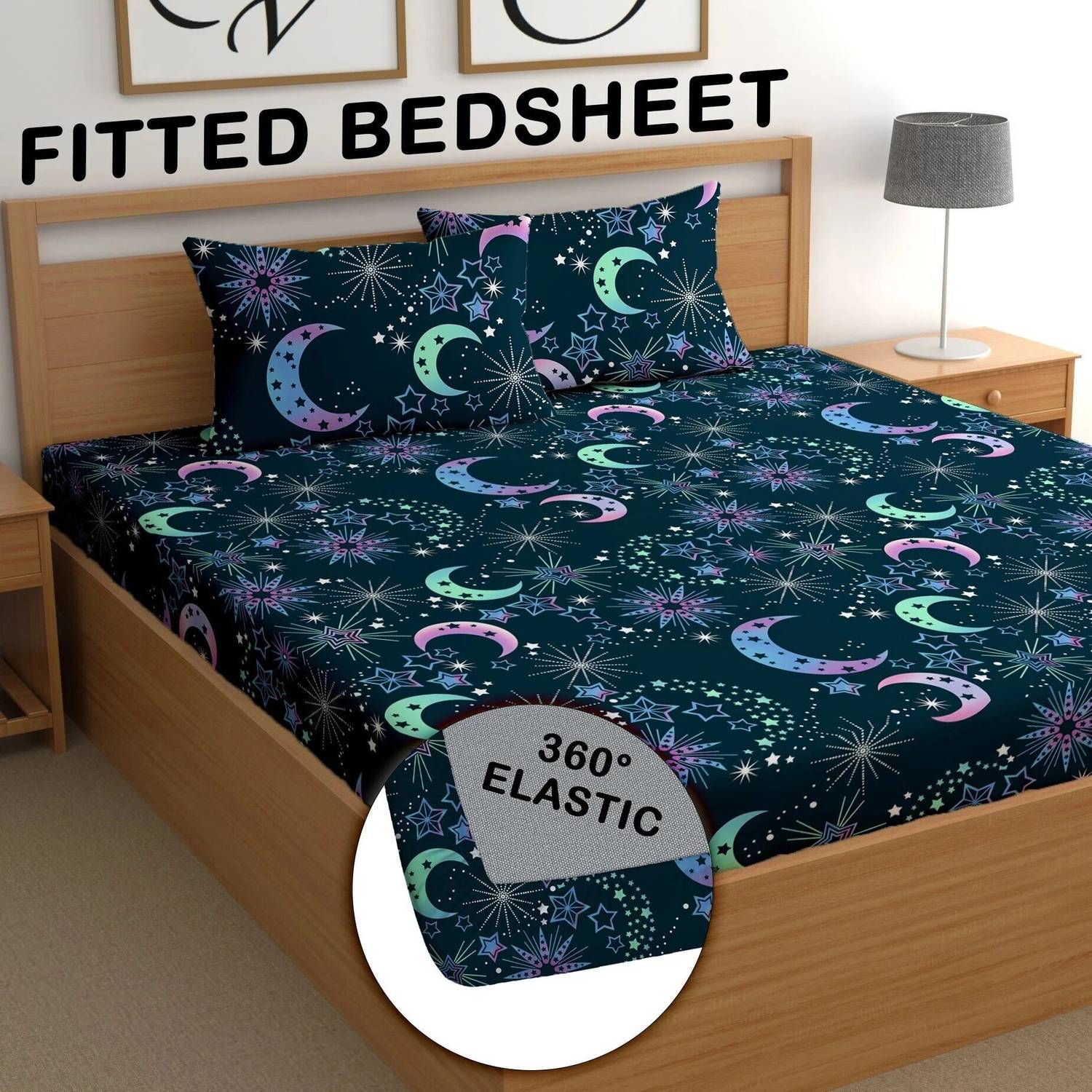 CG Homes Cotton Double Fitted (Elastic) 180 TC Printed 1 Bedsheet