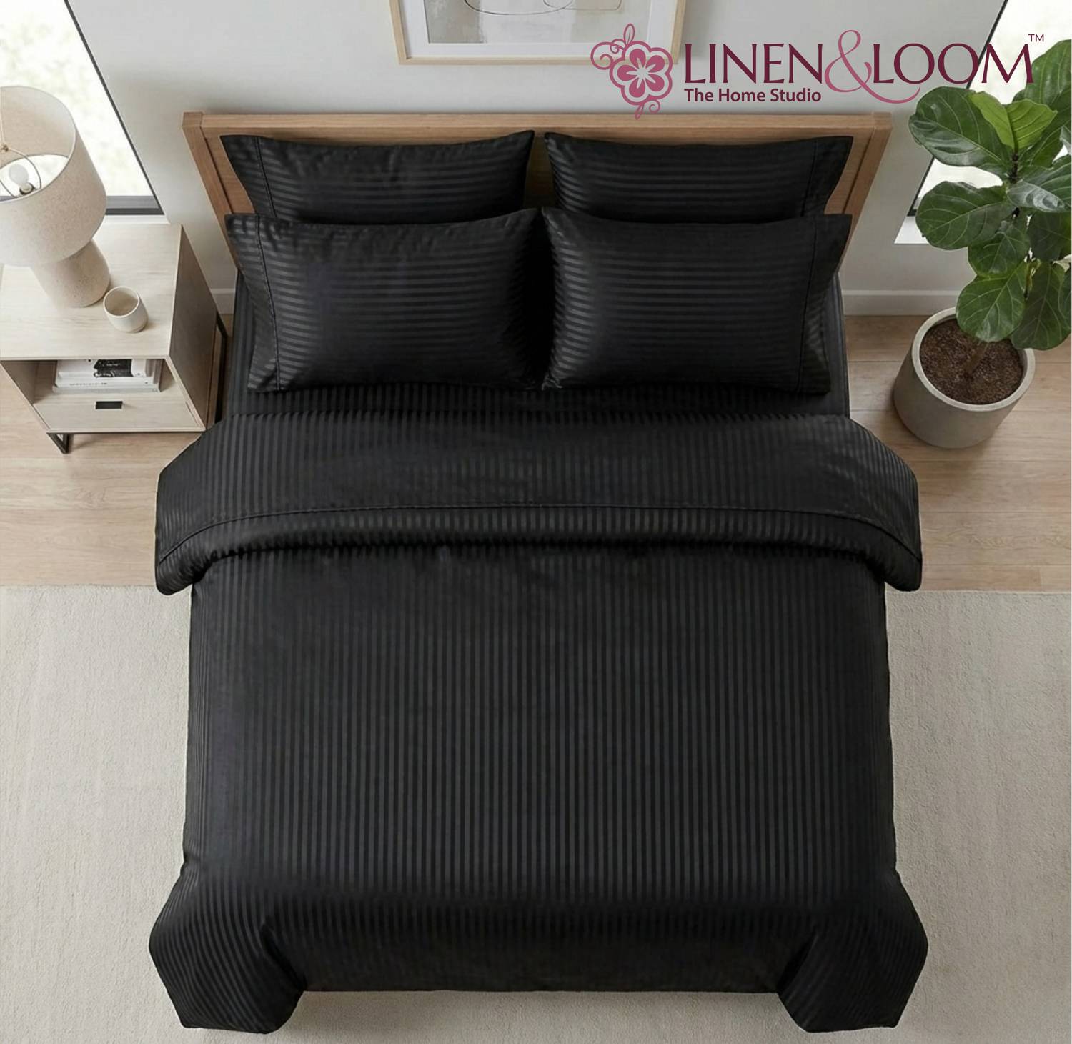 Linen & Loom Cotton Blend Super King Flat 300 TC Striped 1 Bedshe