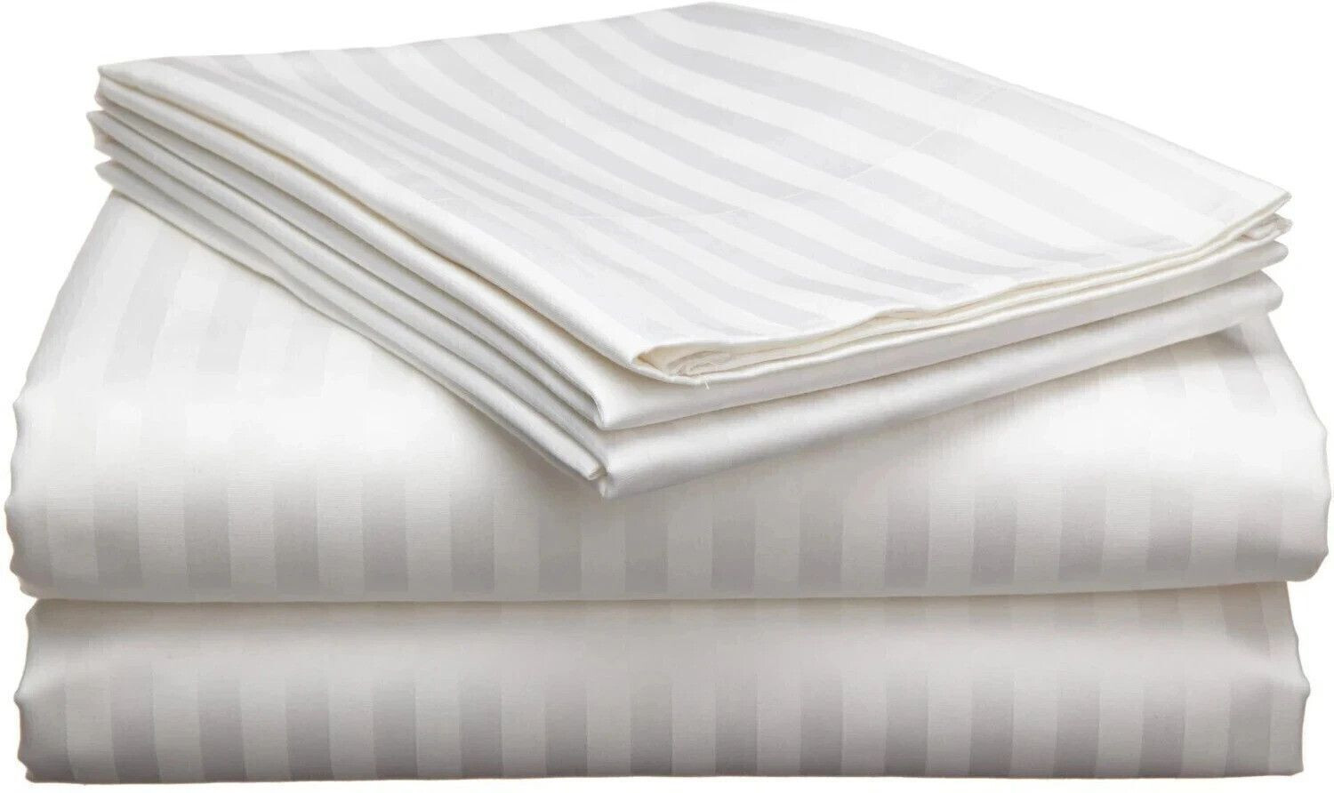 Image of TAMANI DECOR Cotton, Microfiber King Flat 220 TC Striped 1 Summer Bedsheet with 2 Pillow Covers (White)