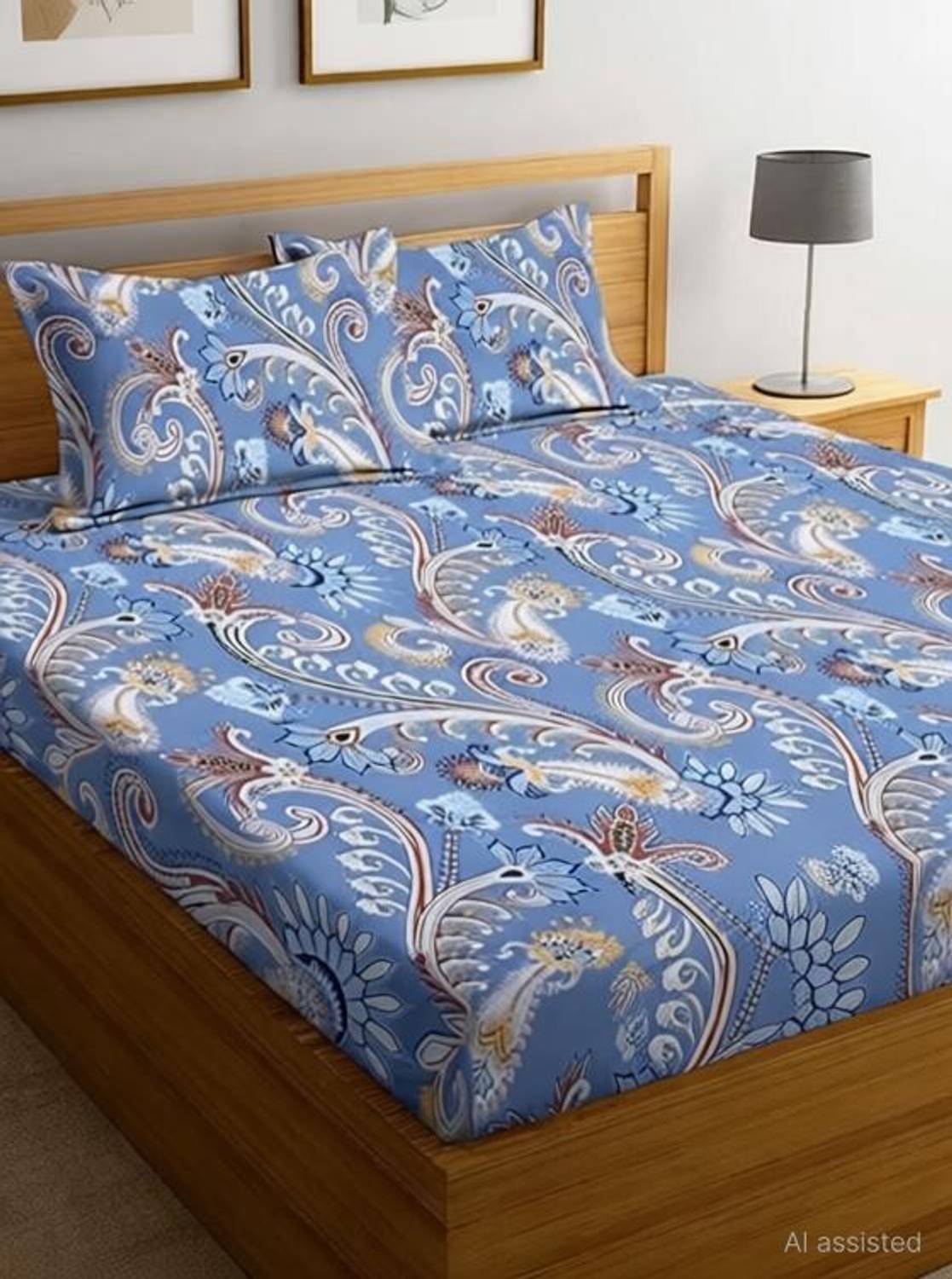 A11 M@LL Cotton Super King, King, Queen, Double Fitted (Elastic) 220 TC Floral 1 Bedsheet with 2 Pillow Covers