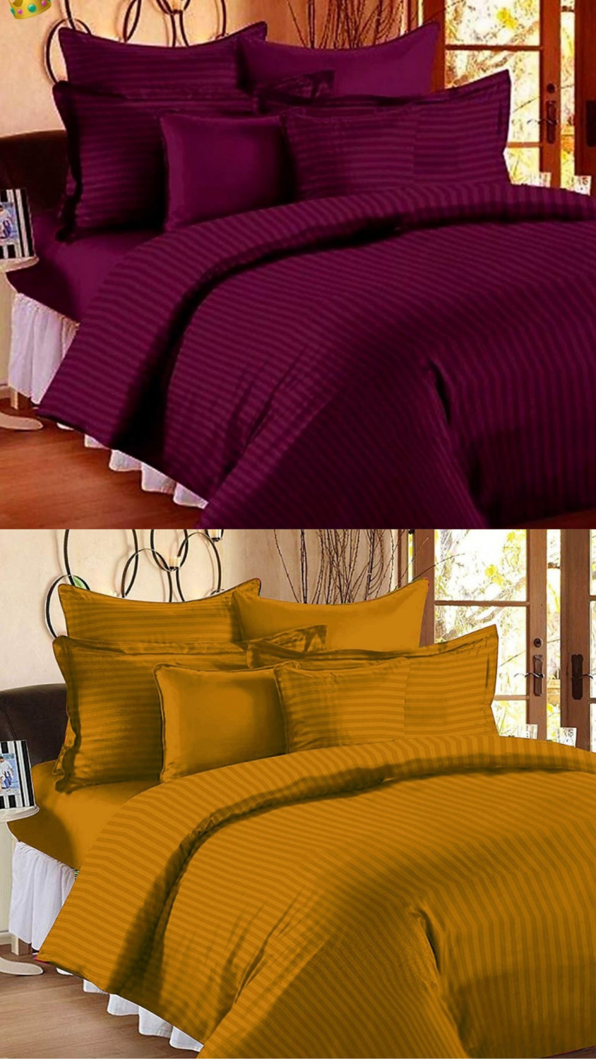Image of n g products Cotton Double Flat 300 TC Striped 2 Bedsheets with 4 Pillow Covers