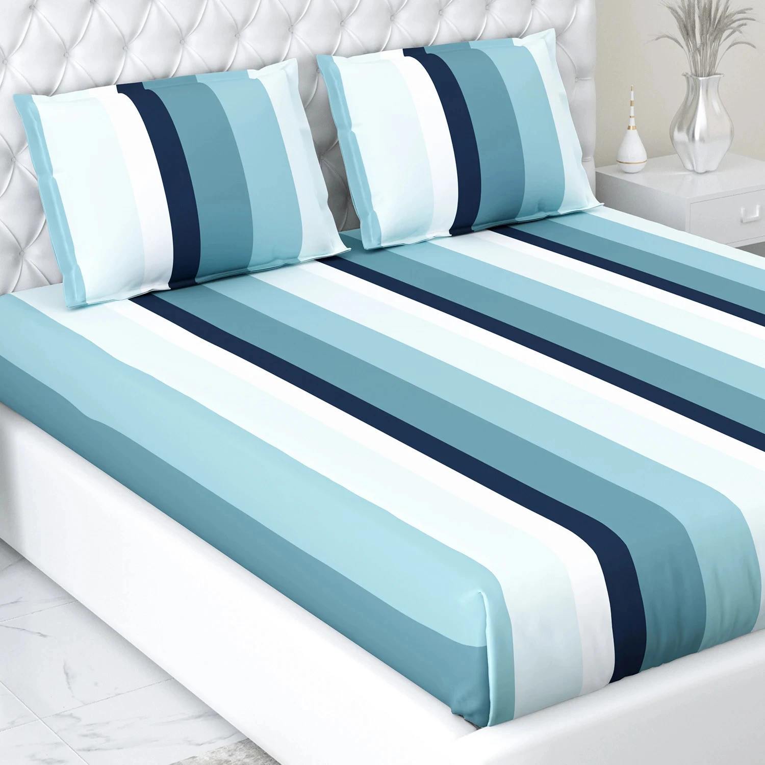 Image of haus & kinder Cotton Double Fitted (Elastic) 186 TC Printed 1 Bedsheet with 2 Pillow Covers