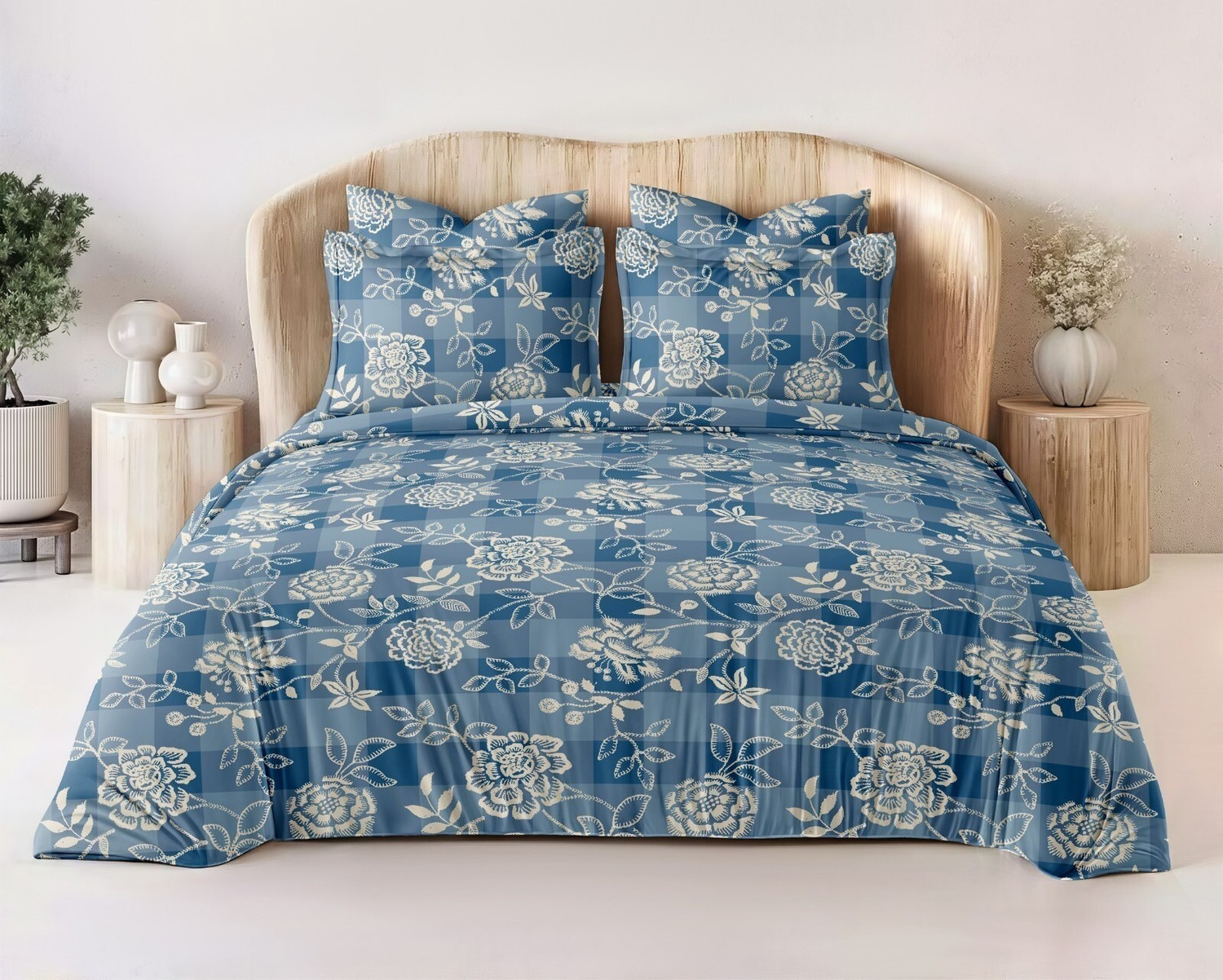 Image of Amrange Cotton Super King Flat 300 TC Floral 1 Bedsheet with 2 Pillow Covers