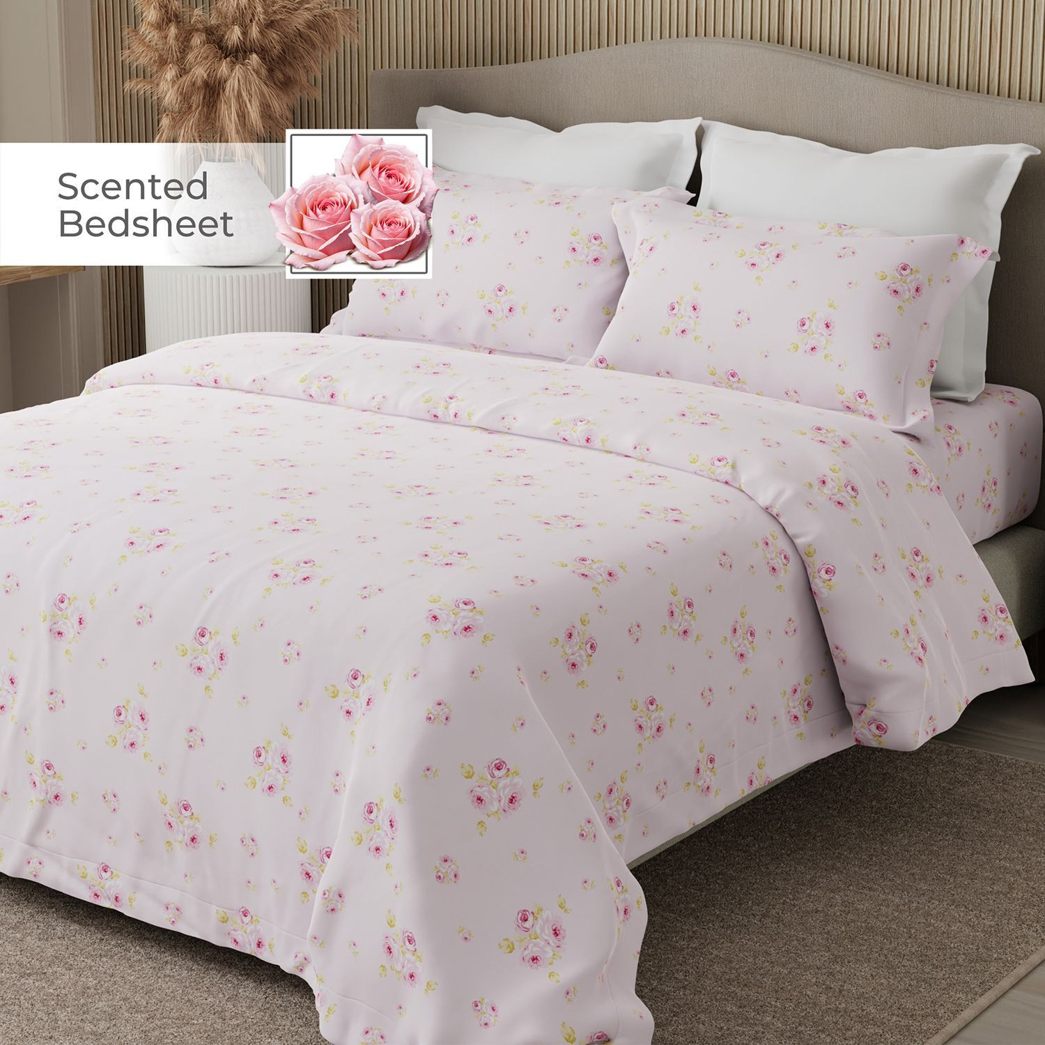 Image of Boutique Living Cotton King Flat 300 TC Printed 1 Bedsheet with 2 Pillow Covers