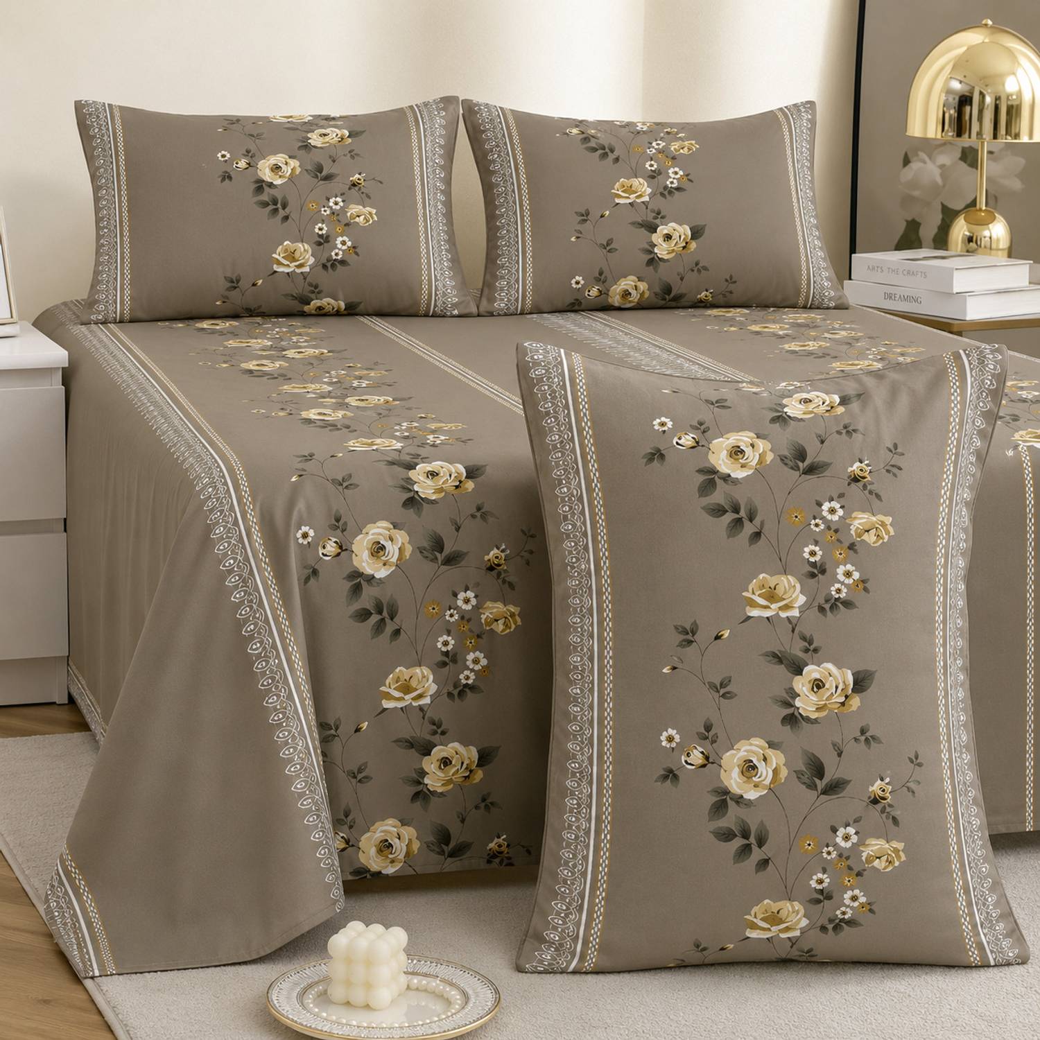 BEDORISM Cotton King Flat 300 TC Floral 1 Summer Bedsheet with 2 Pillow Covers