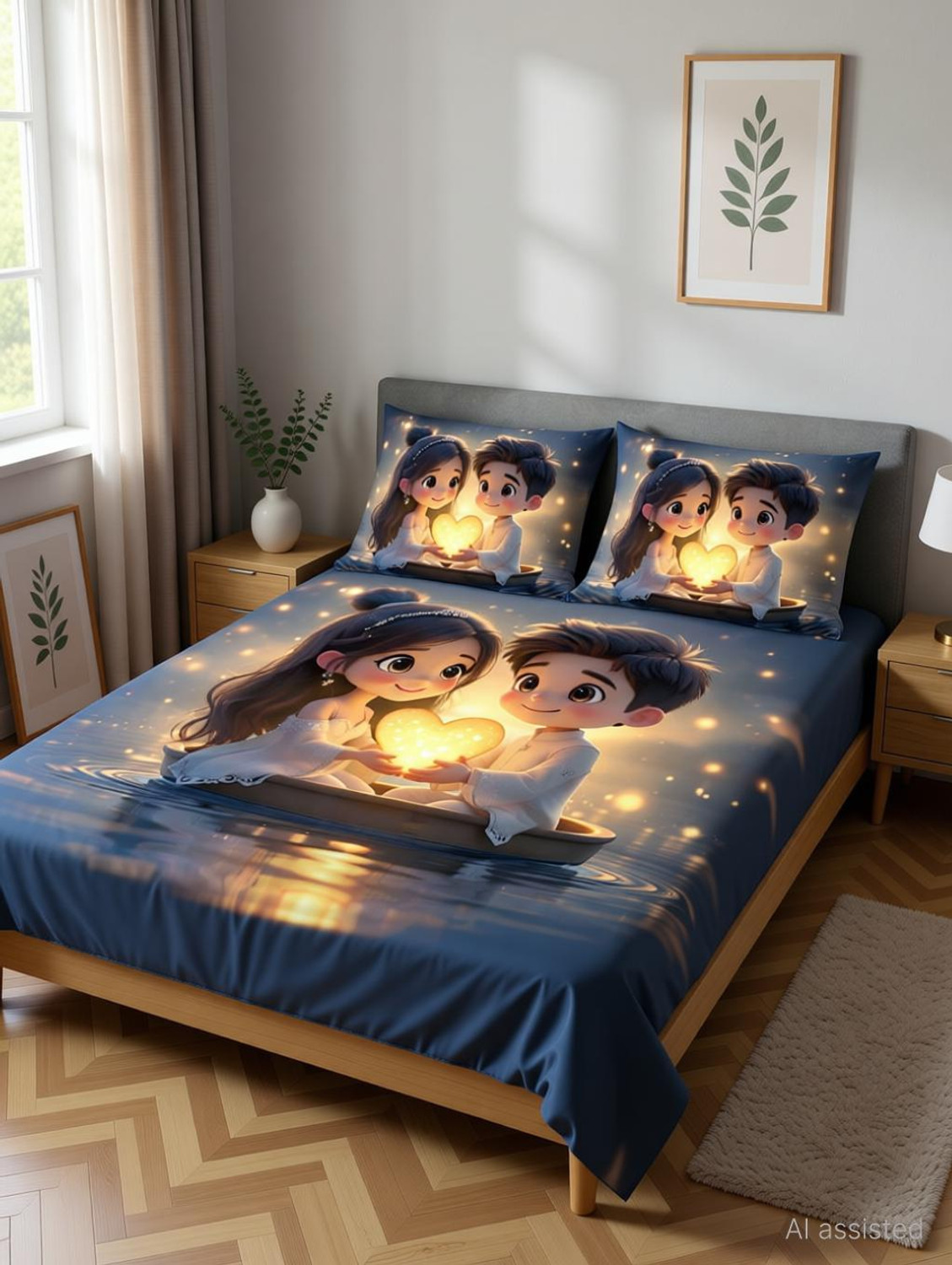 Image of DECORWELL Microfiber King Flat 300 TC Printed 1 Summer Bedsheet with 2 Pillow Covers