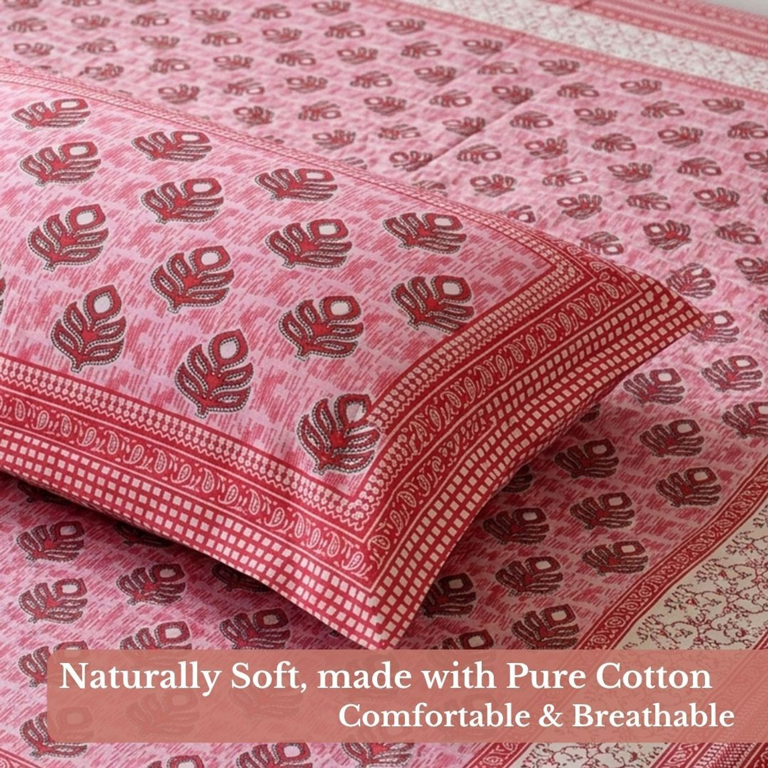 Image of Jaipur Weaves Cotton Queen Flat 120 TC Printed 1 Bedsheet with 2 Pillow Covers