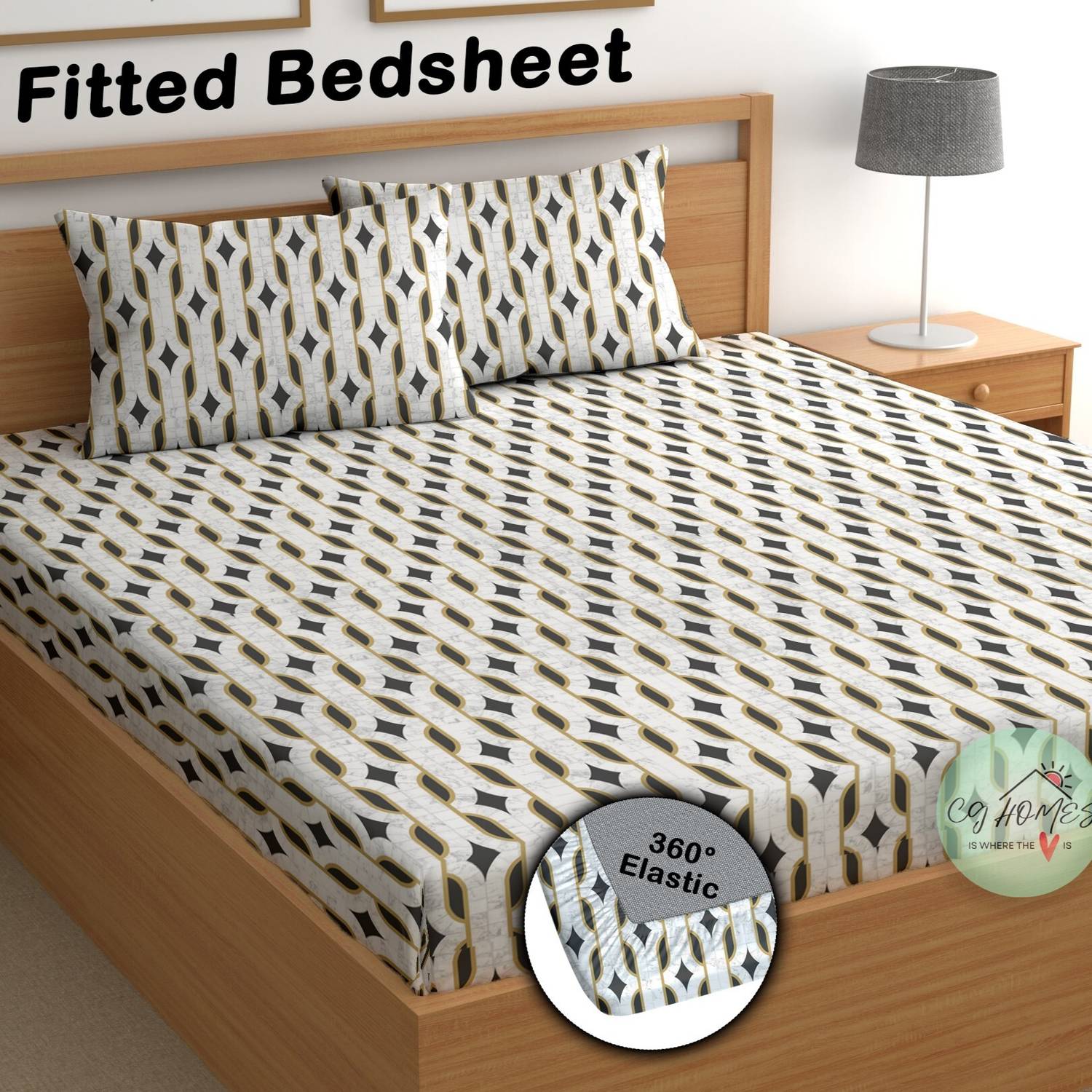 CG Homes Cotton Double Fitted (Elastic) 180 TC Printed 1 Bedsheet