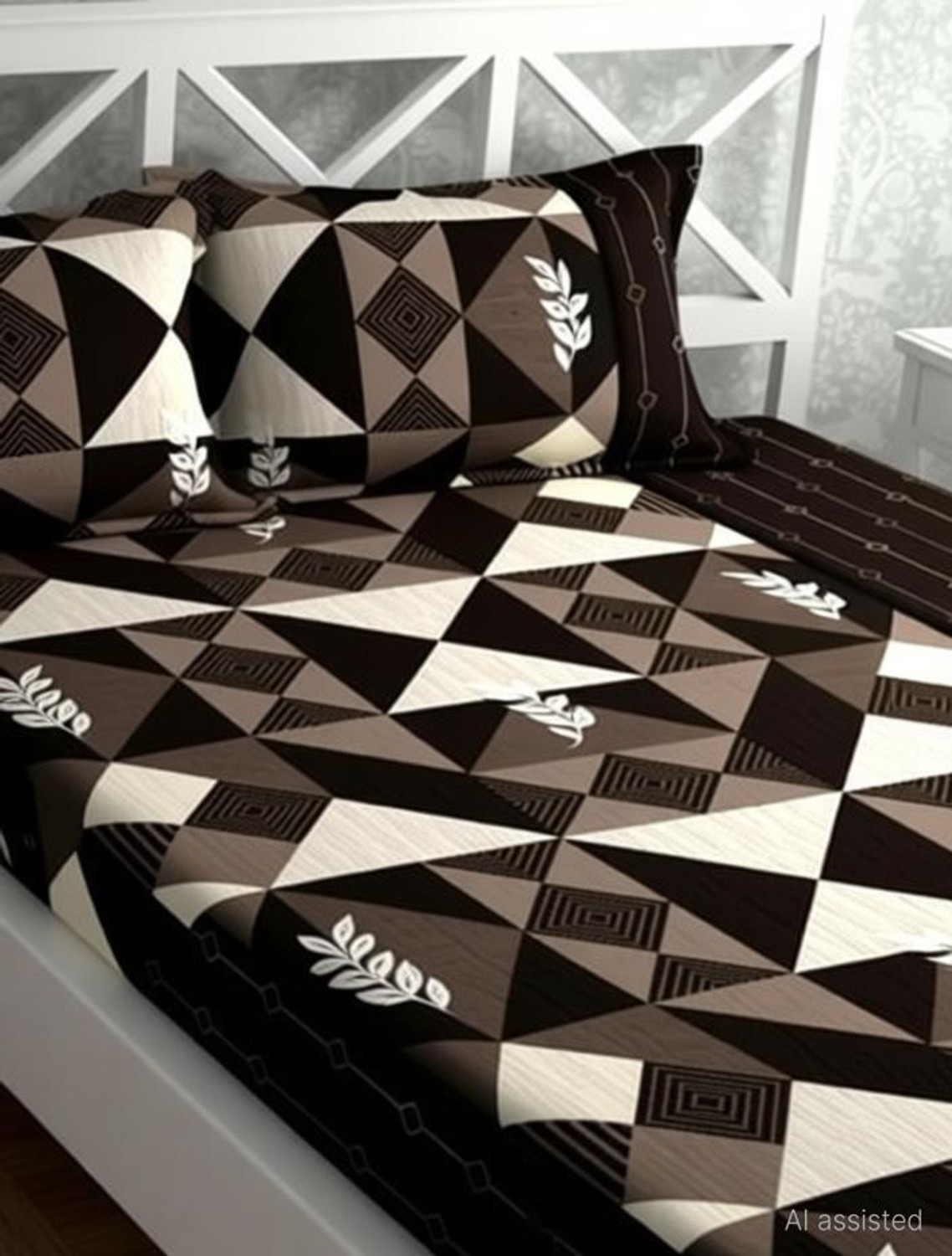 Image of Bedit Cotton Double Fitted (Elastic) 320 TC Floral 1 Bedsheet with 2 Pillow Covers