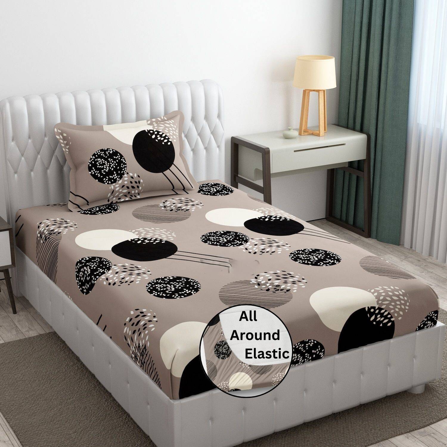 Adidev Cotton Single Fitted (Elastic) 250 TC Floral 1 Bedsheet with 2 Pillow Covers