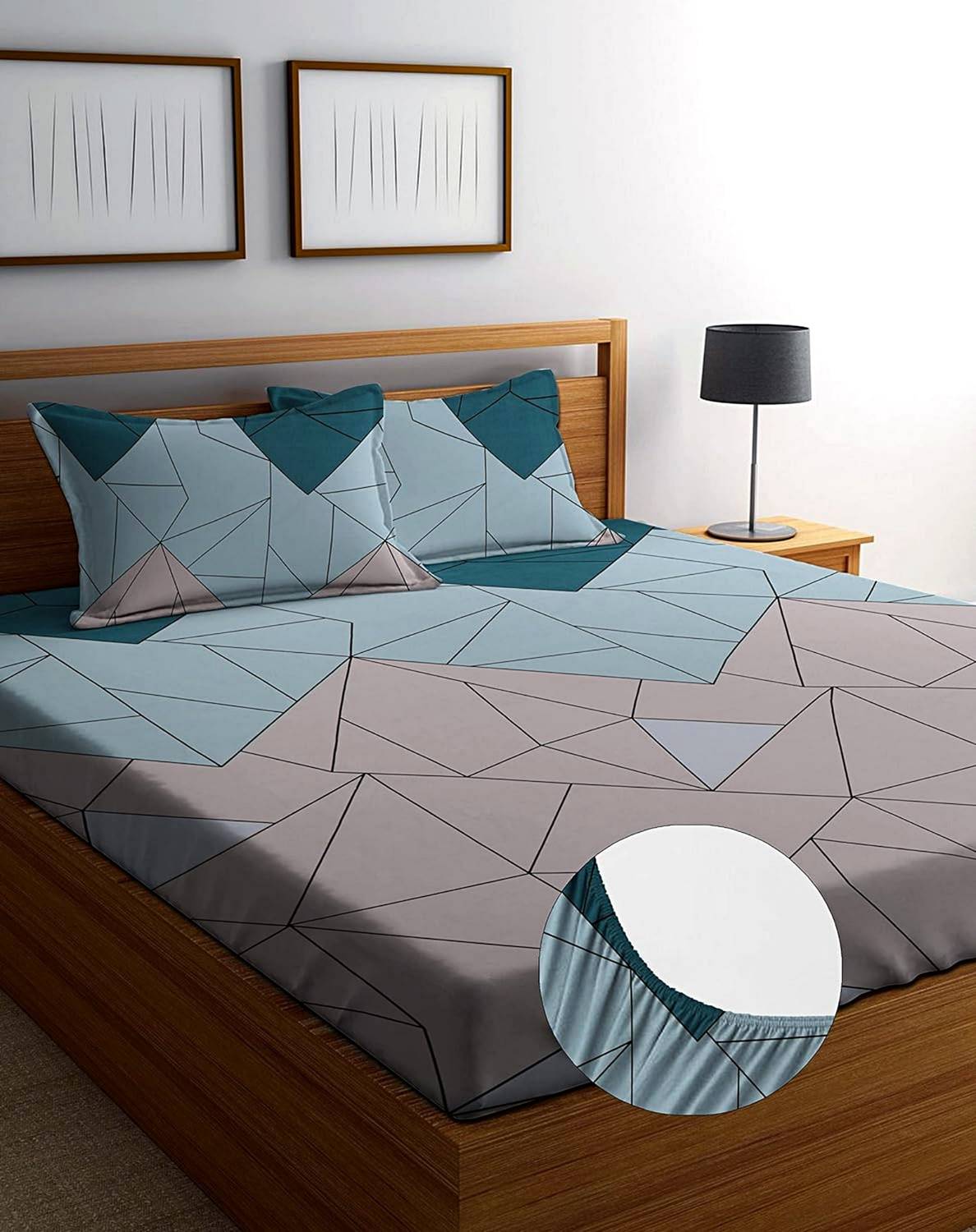 BEDORISM Cotton King Fitted (Elastic) 260 TC Printed 1 Bedsheet with 2 Pillow Covers
