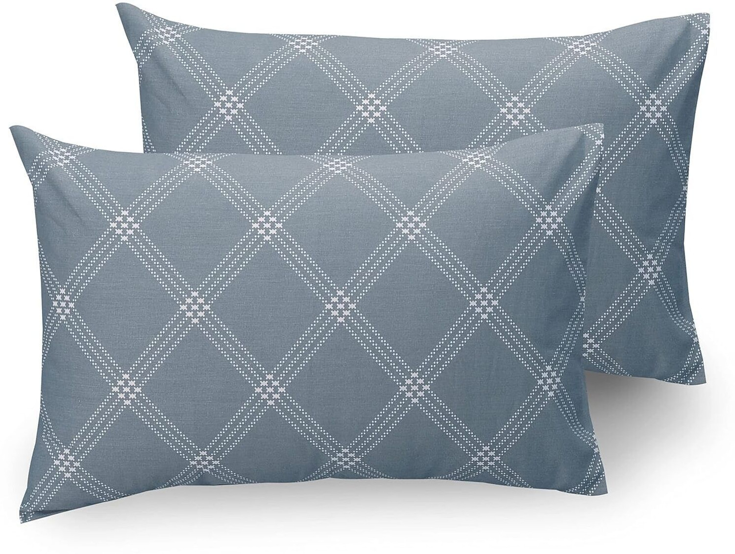 Image of Huesland Cotton Double Fitted (Elastic) 210 TC Geometric 1 Bedsheet with 2 Pillow Covers