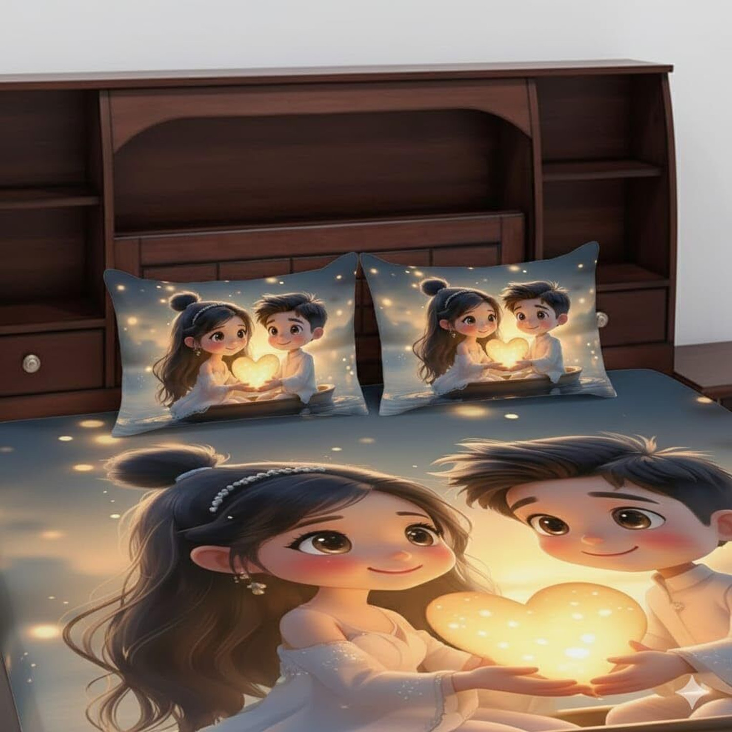 Image of AASHRAE Microfiber Double Flat 300 TC 7D Digital 1 Summer Bedsheet with 2 Pillow Covers