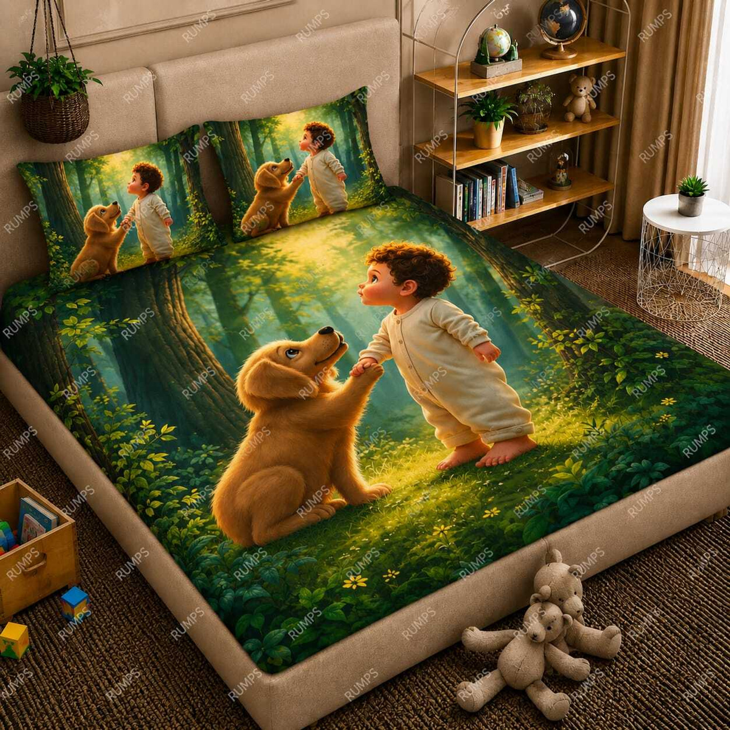 Image of Rumps Cotton Double Flat 450 TC 3D Printed 1 Bedsheet with 2 Pillow Covers