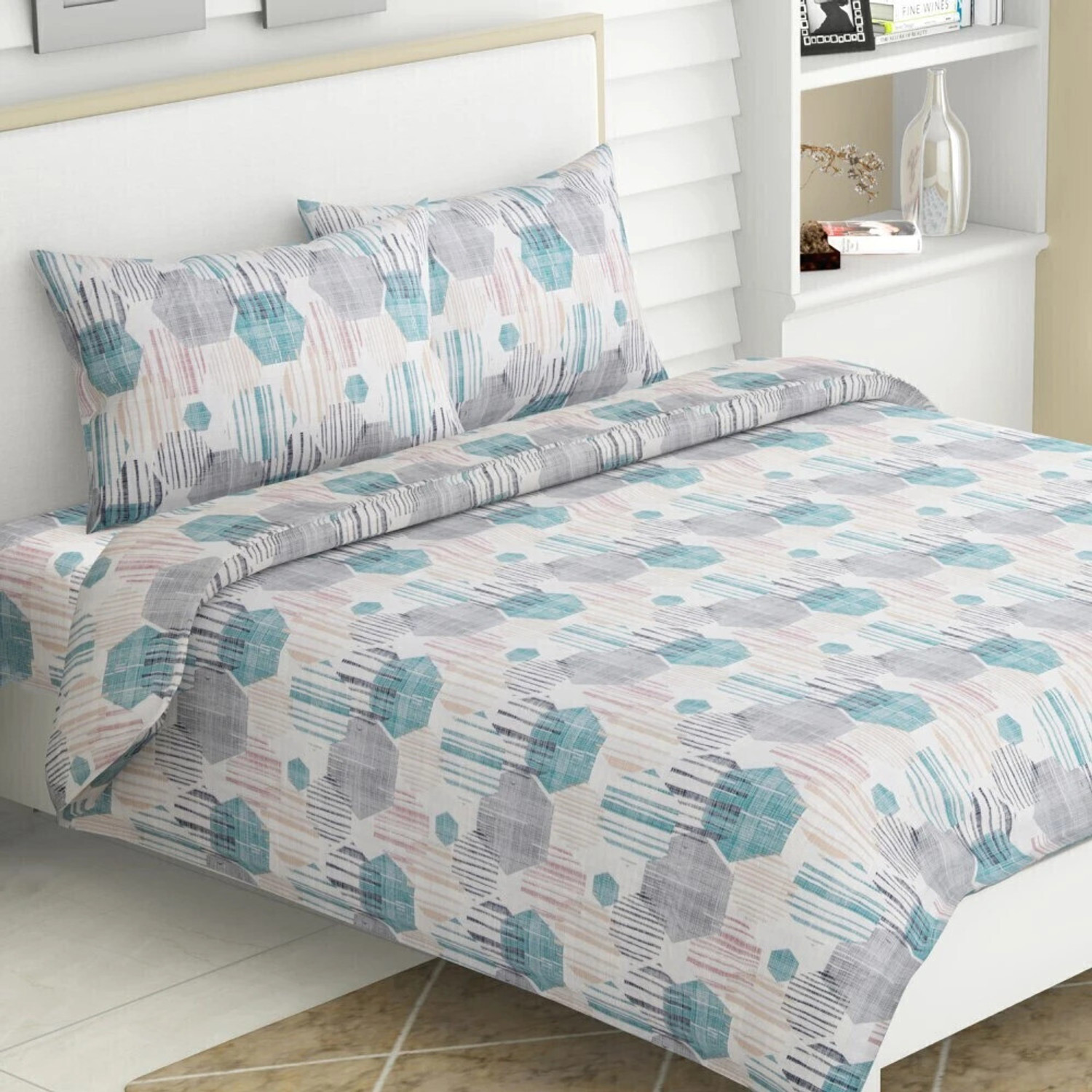 Image of haus & kinder Cotton Double Flat 186 TC Printed 1 Bedsheet with 2 Pillow Covers