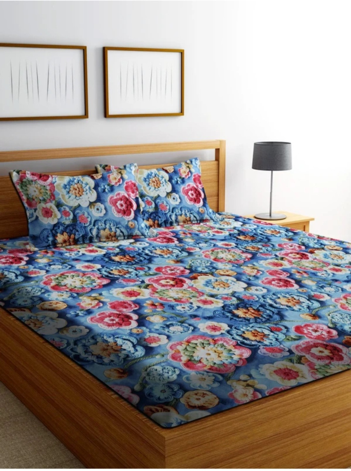Image of Home Garage Cotton King Flat 300 TC Floral 1 Bedsheet with 2 Pillow Covers