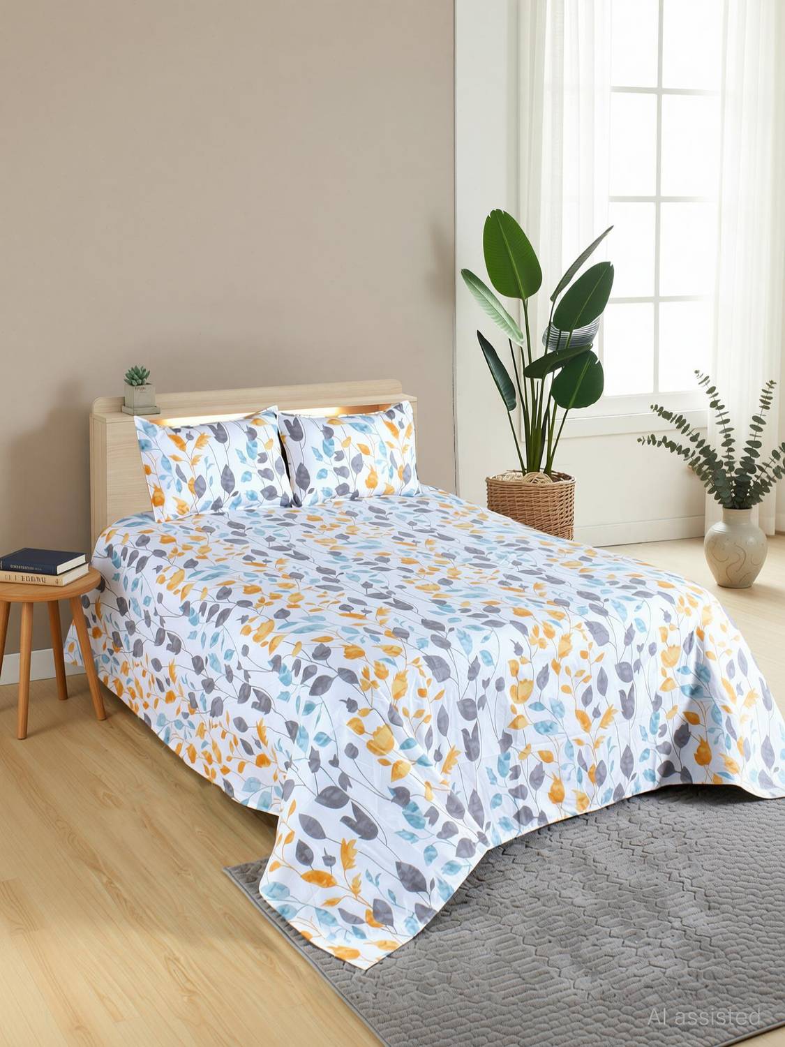 Alice Trends Cotton Double Flat 2 TC Printed 1 Bedsheet with 2 Pillow Covers
