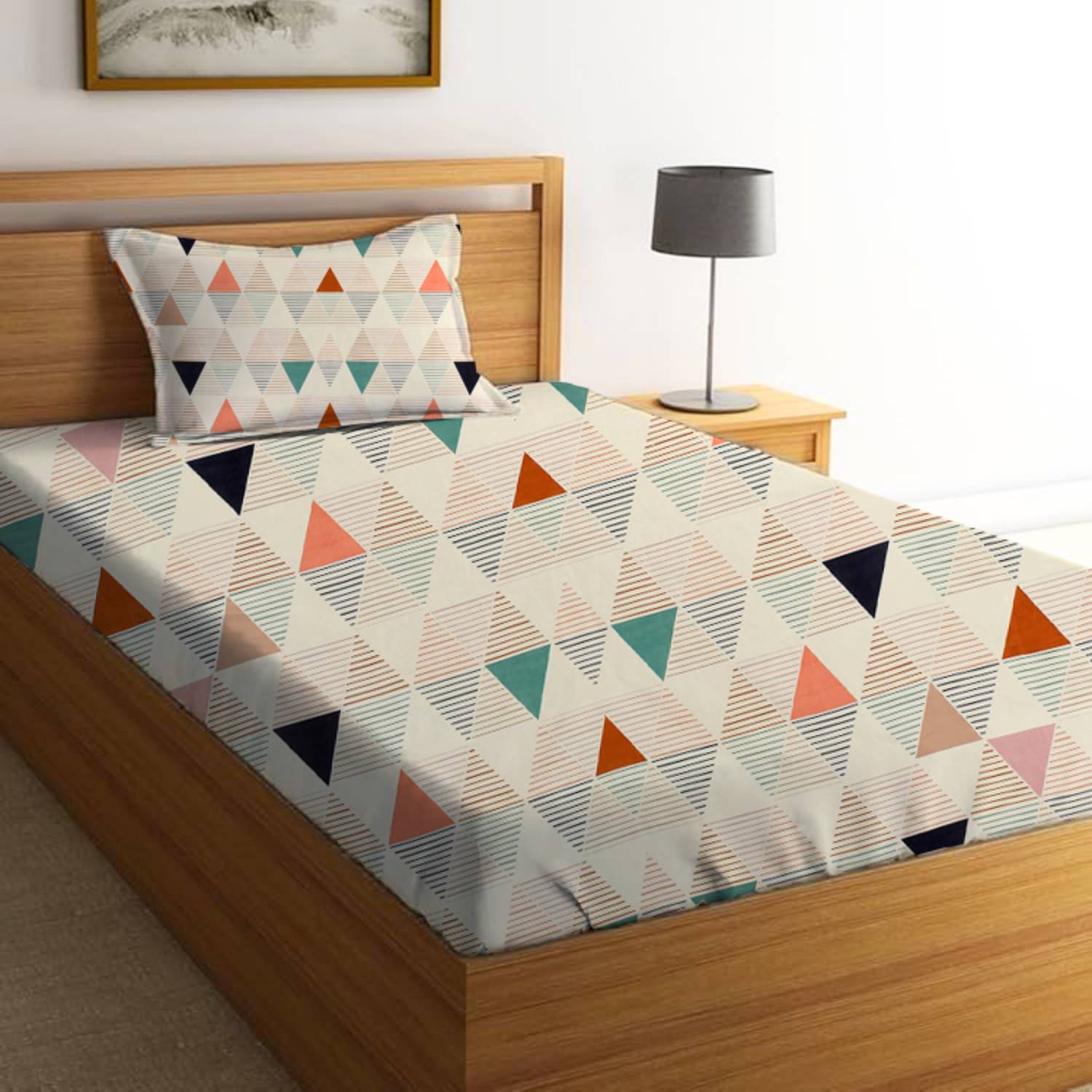 BROMWICK Microfiber Single Flat 300 TC 3D Printed 1 Bedsheet with 2 Pillow Covers