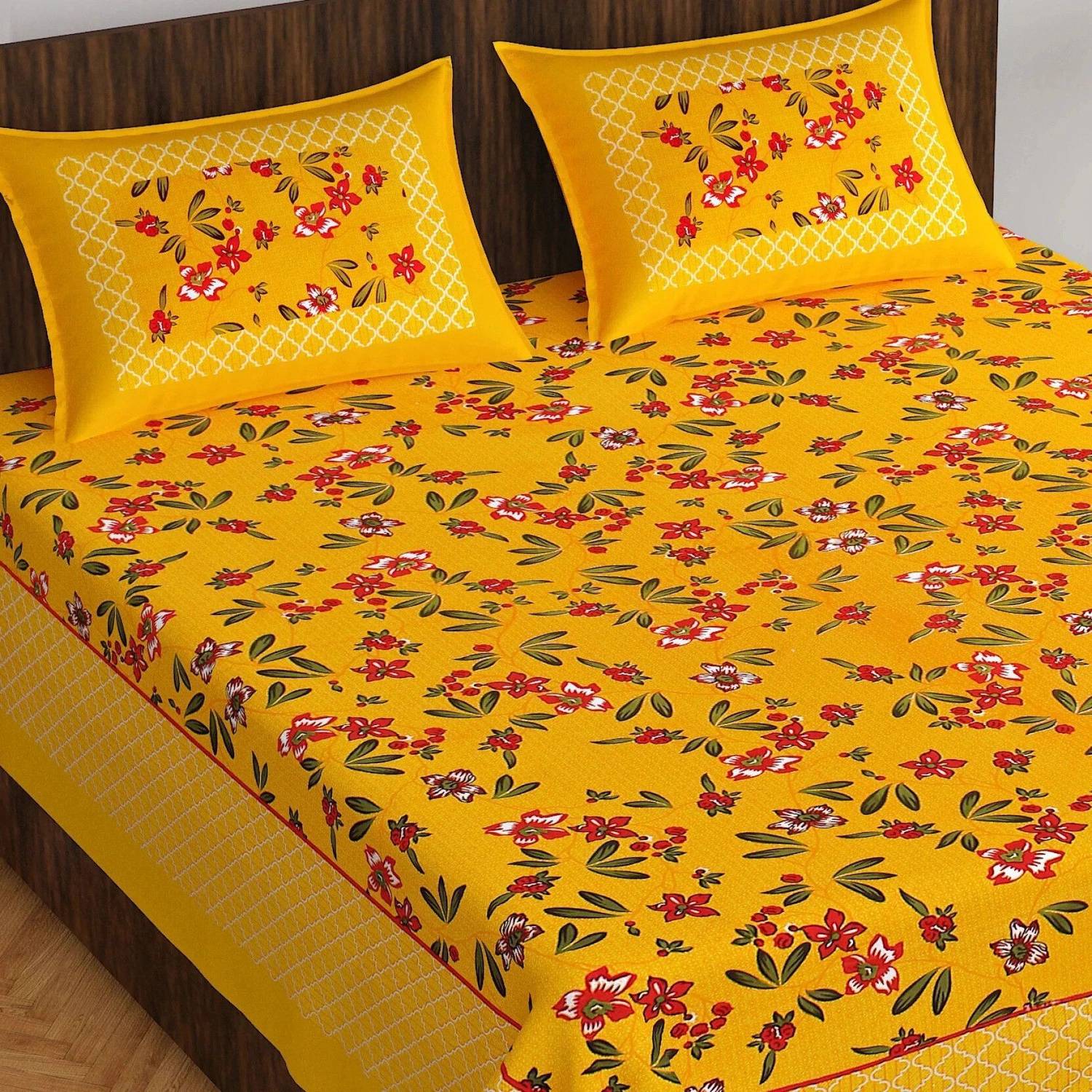 Leo Creation Cotton Double Flat 144 TC Jaipuri Prints 1 Bedsheet
