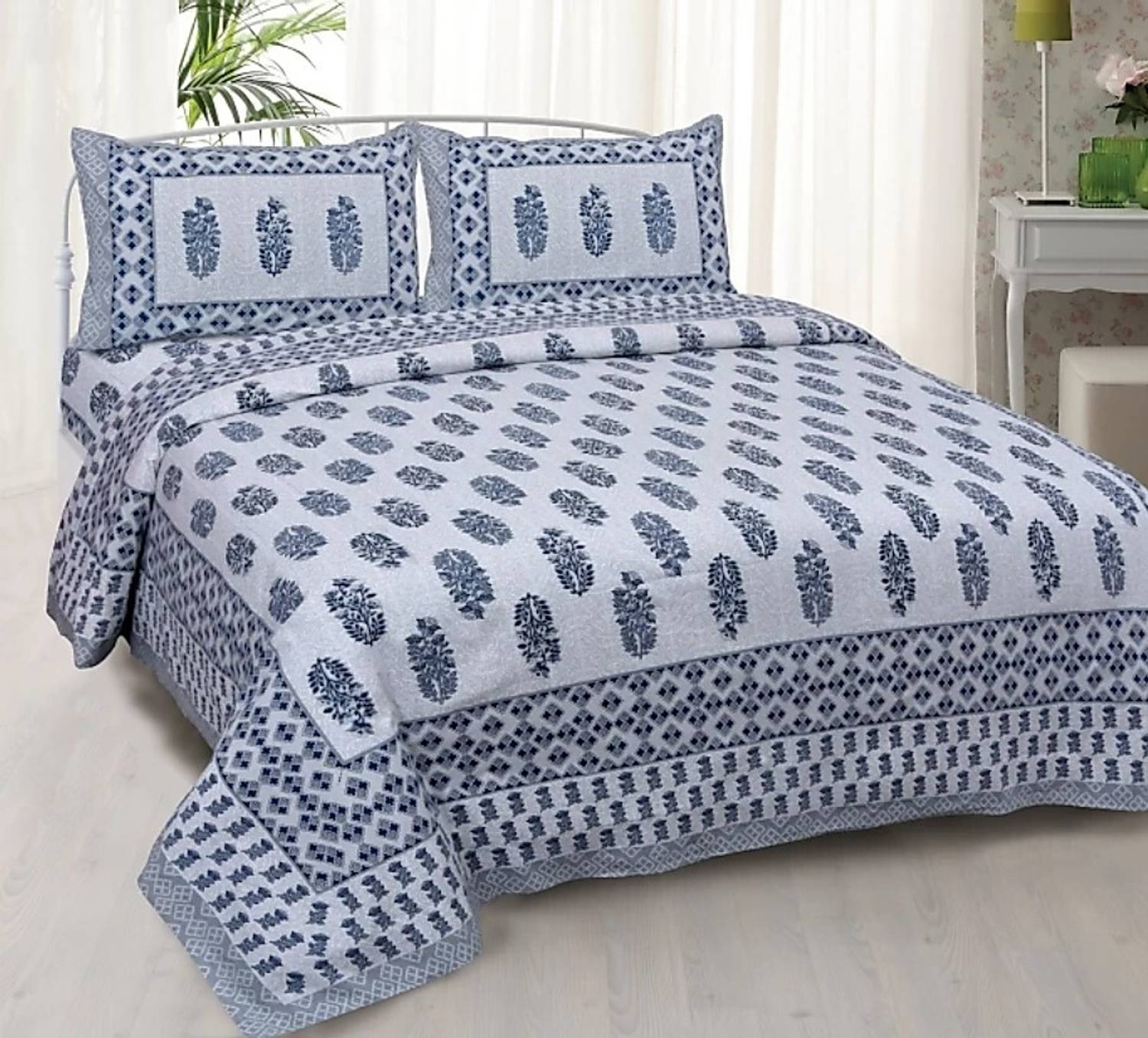 JR CLUB Cotton Double Flat 144 TC Jaipuri Prints 1 Bedsheet with