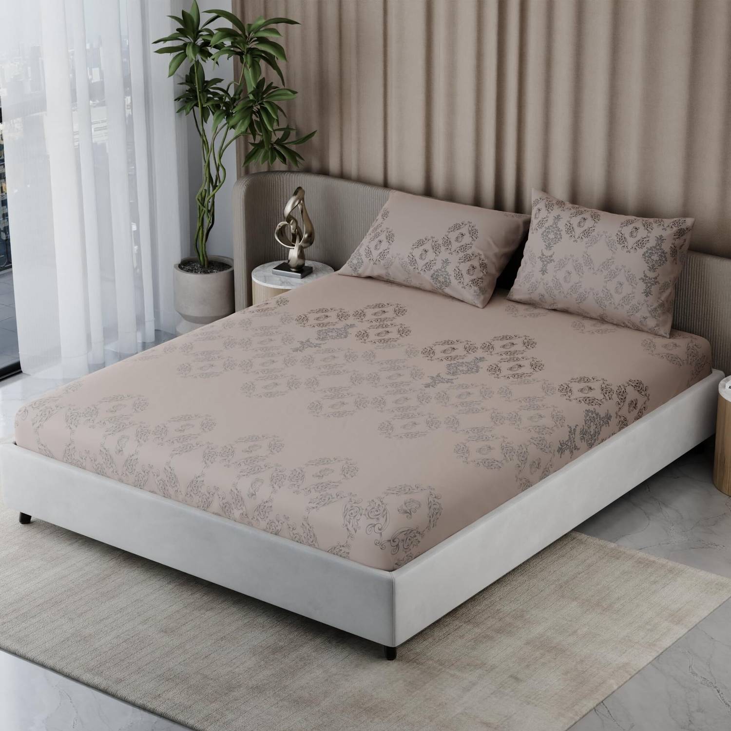 BLISSHOME Cotton King Fitted (Elastic) 150 TC Printed 1 Winter Bedsheet with 2 Pillow Covers