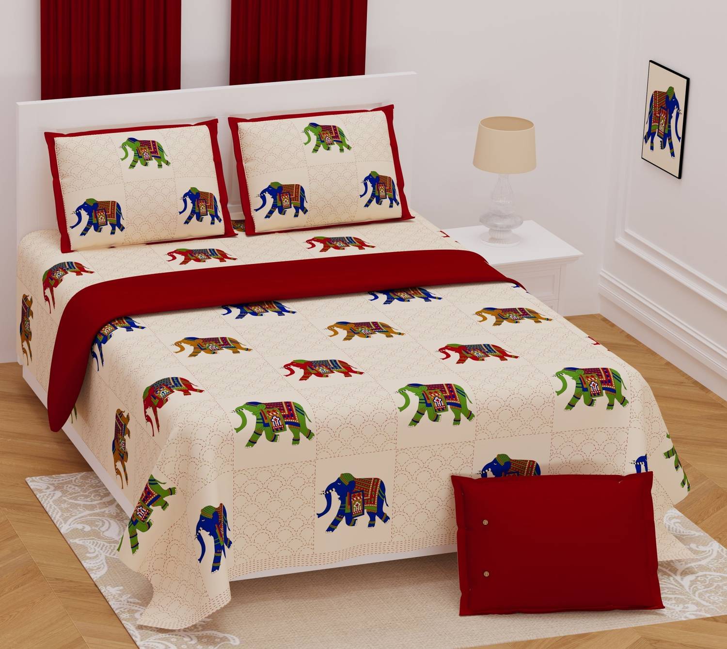 SABHINJO Cotton Super King Flat 150 TC Animal 1 Bedsheet with 2 P